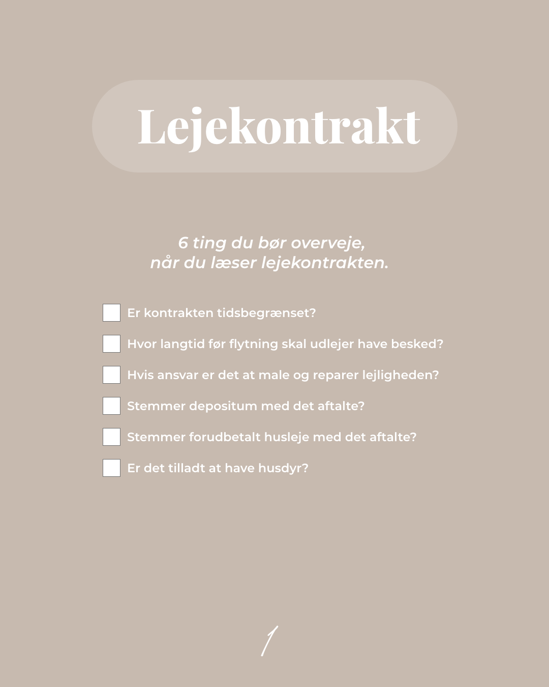 Lejekontrakt tjekliste