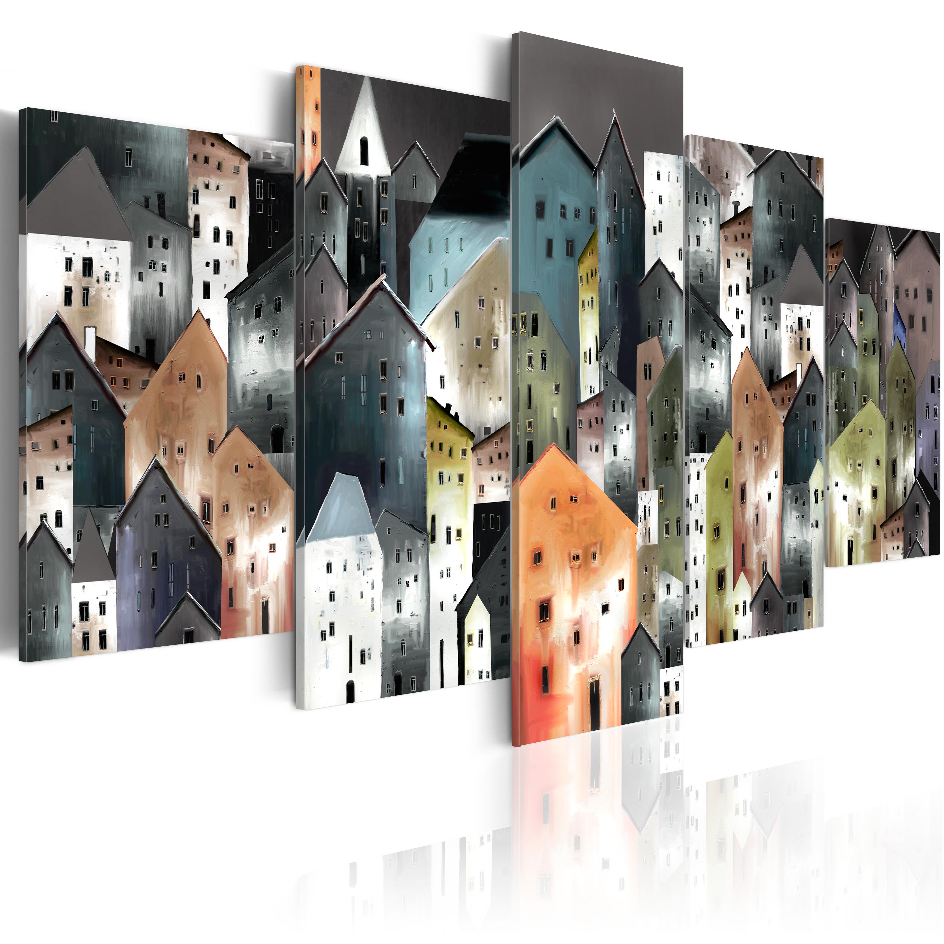 Billede af ARTGEIST 6th District - Abstrakt billede af huse trykt på lærred - Flere størrelser 100x50