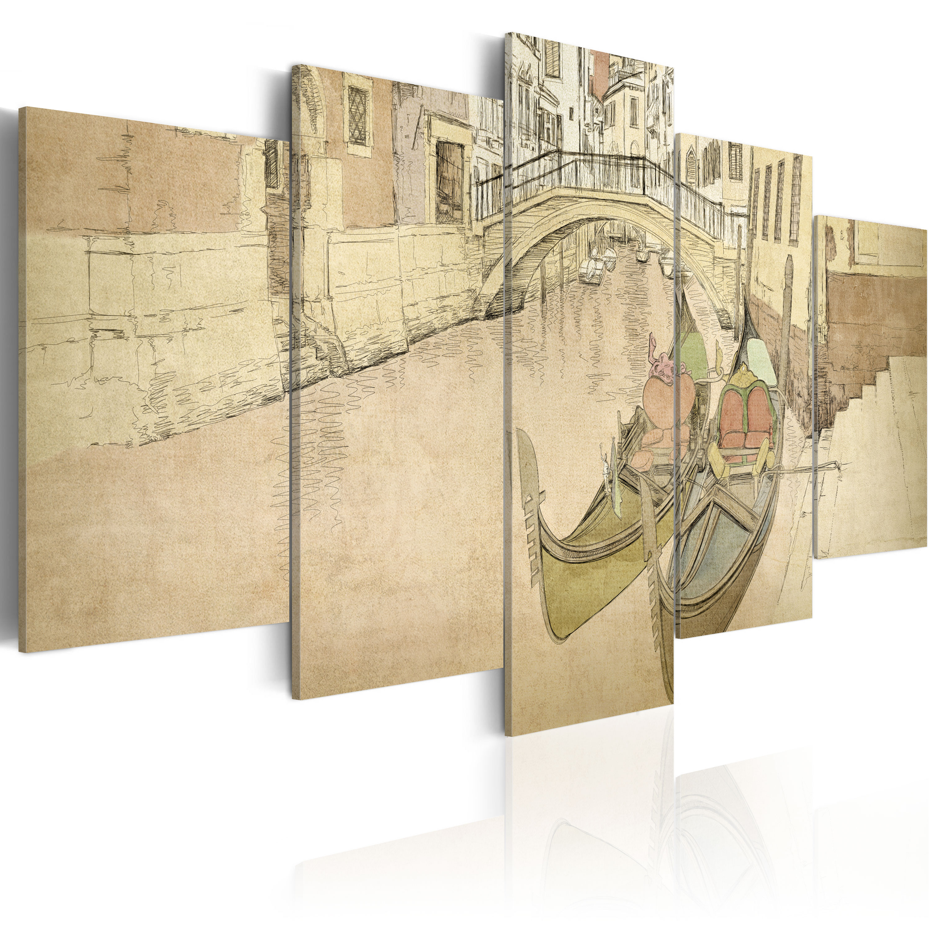 ARTGEIST - Kunstnerisk tegnet billede fra kanalerne i Venedig trykt på lærred - Flere størrelser 200x100