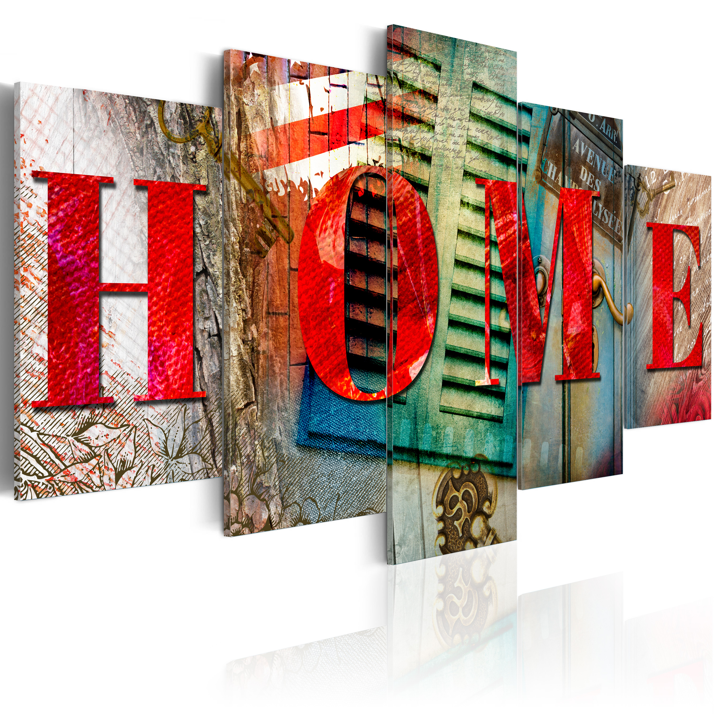ARTGEIST Elements of home - Farverigt billede med teksten "HOME" trykt på lærred - Flere størrelser 100x50 thumbnail