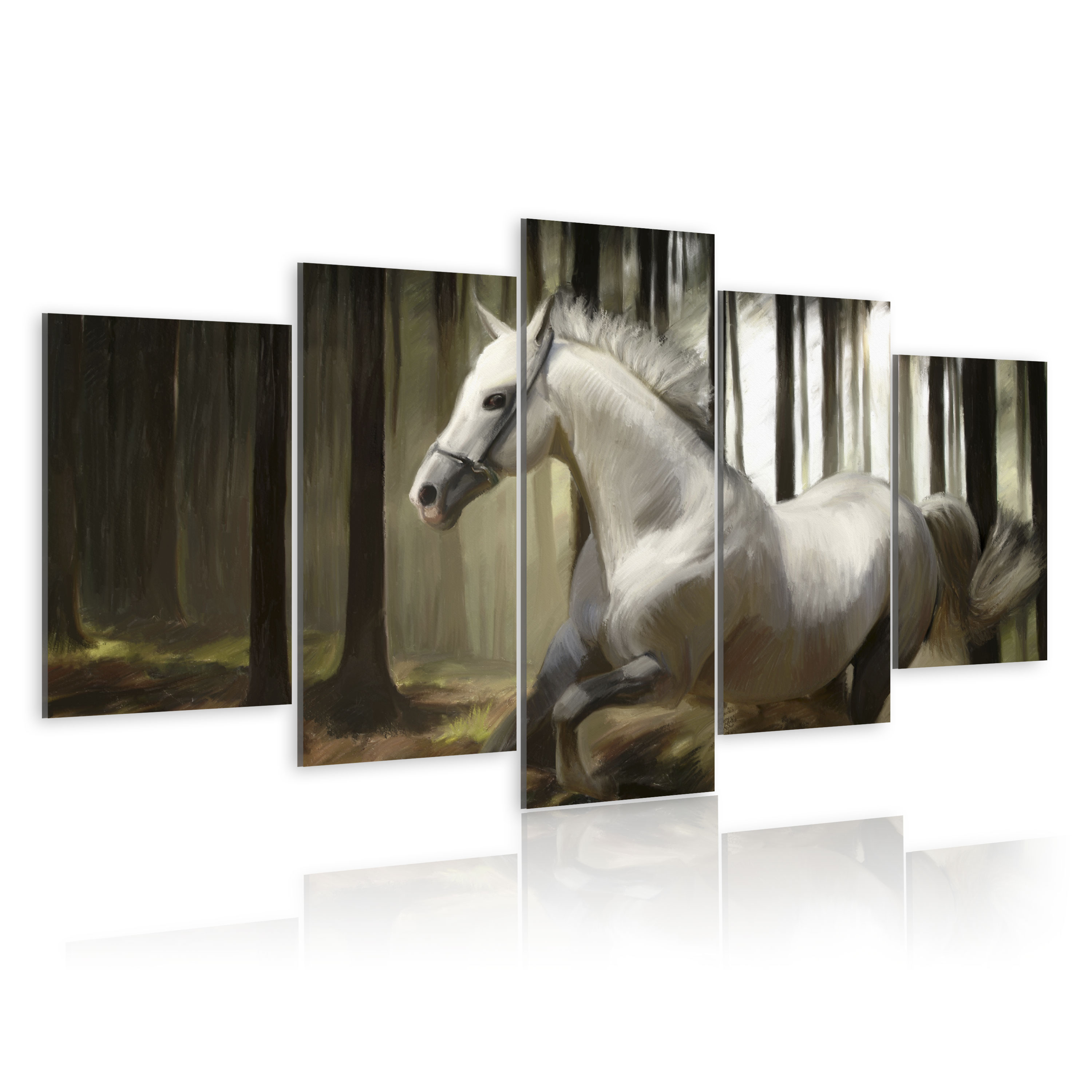 ARTGEIST Horse running - Billede af hest i dyster skov trykt på lærred - Flere størrelser 100x50 thumbnail