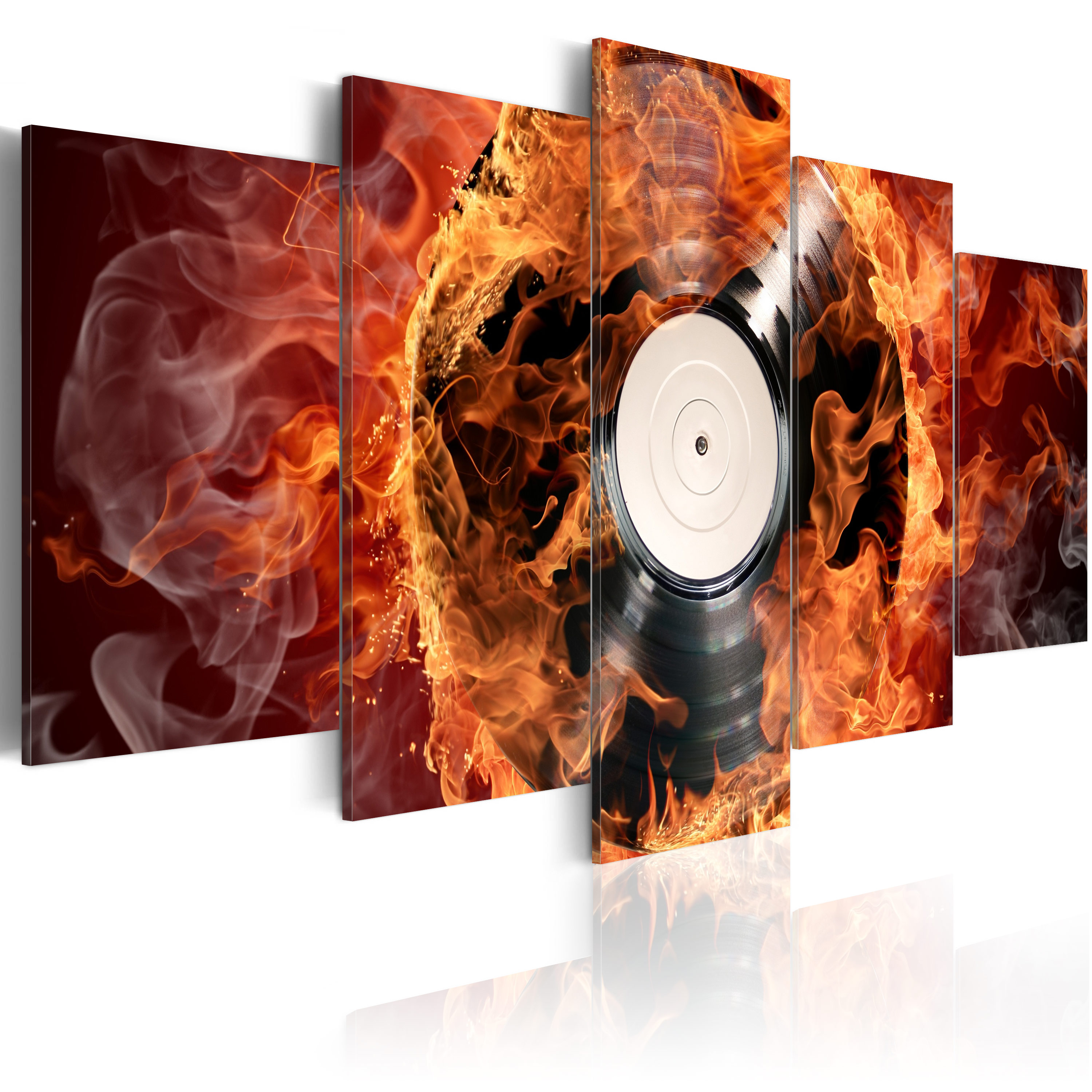 ARTGEIST Vinyl on fire - Billede af vinylplade med ild-effekt trykt på lærred - Flere størrelser 100x50