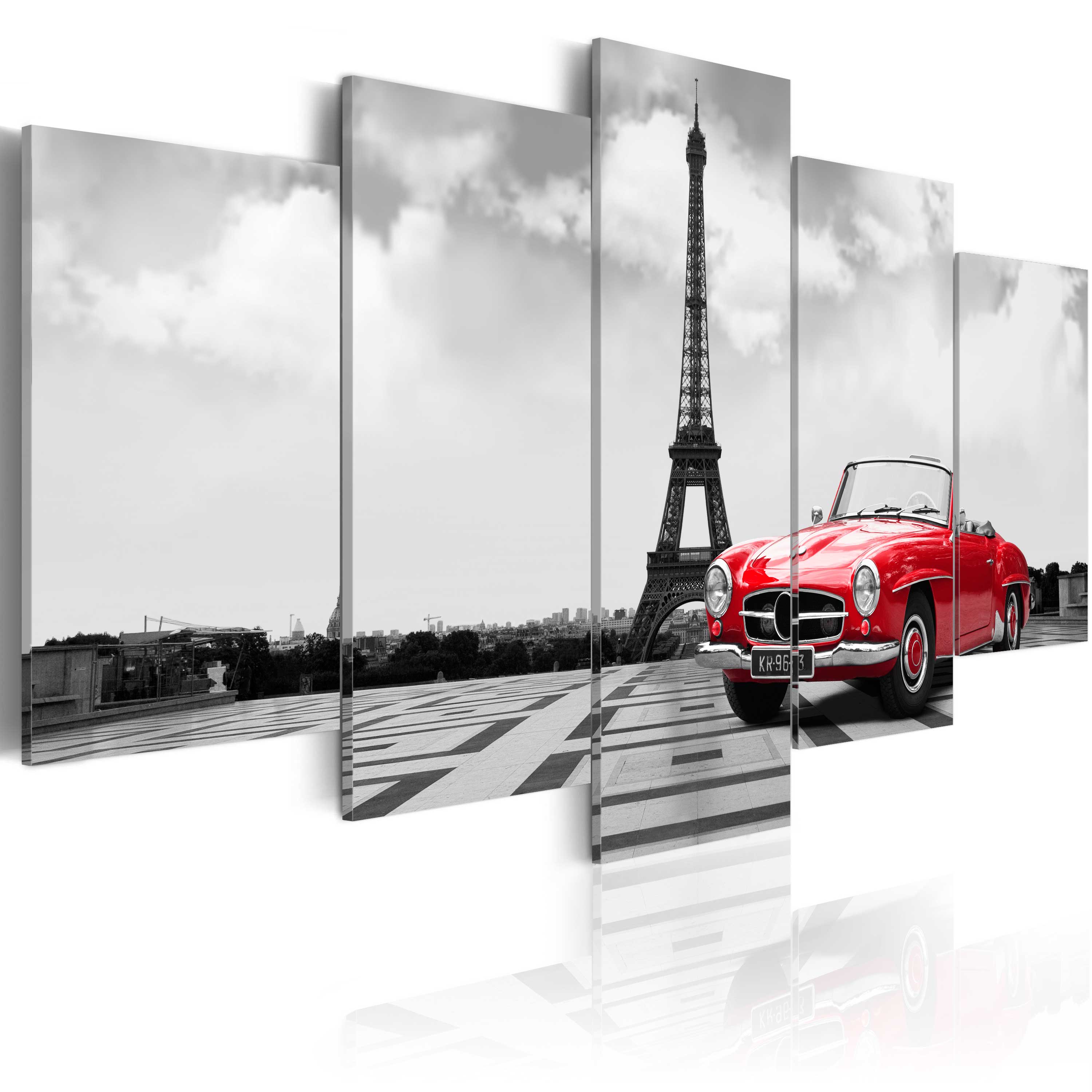 ARTGEIST Parisian car - Billede af rød Mercedes i Paris trykt på lærred - Flere størrelser 100x50