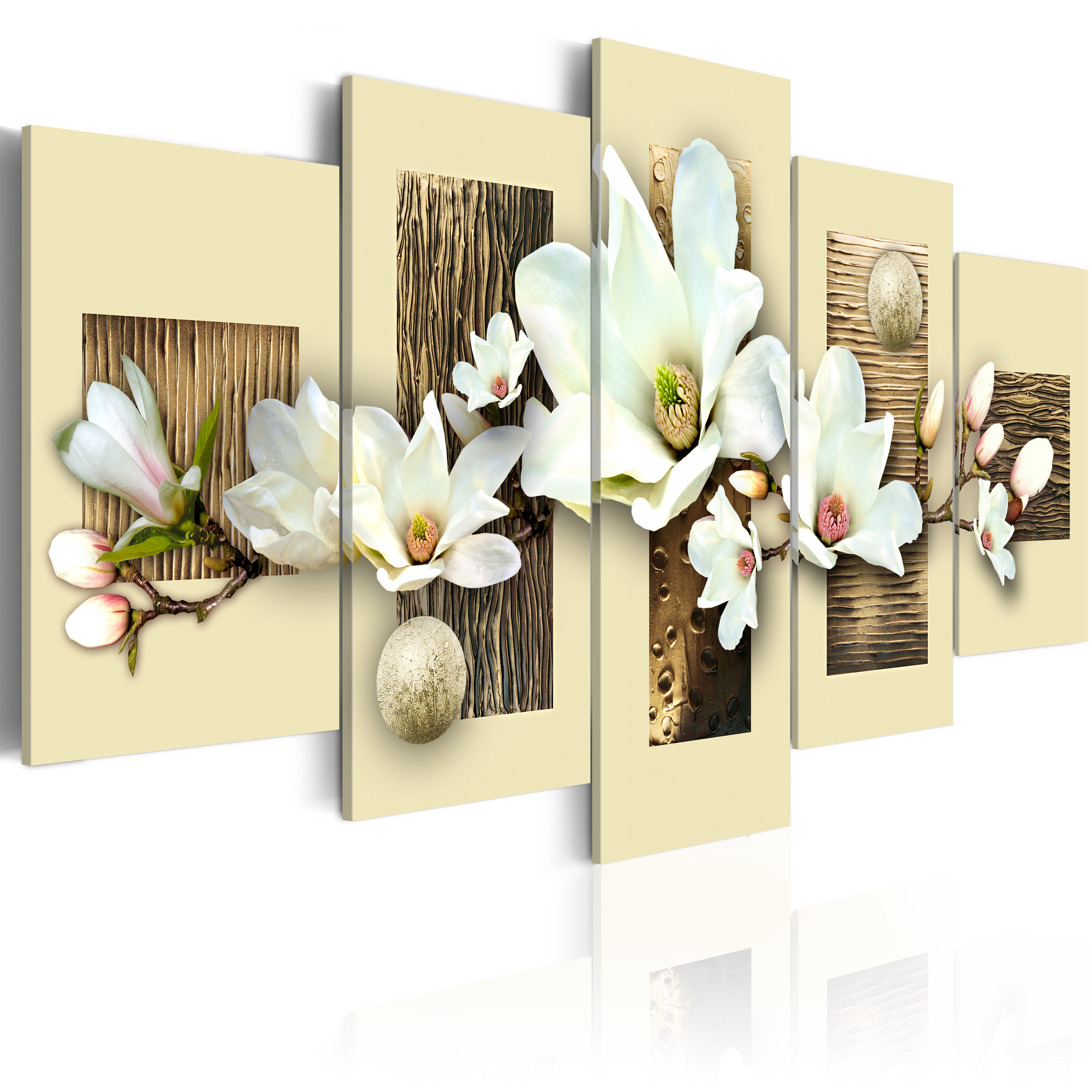ARTGEIST Texture and magnolia - Billede af flotte magnoliaer trykt på lærred - Flere størrelser 100x50