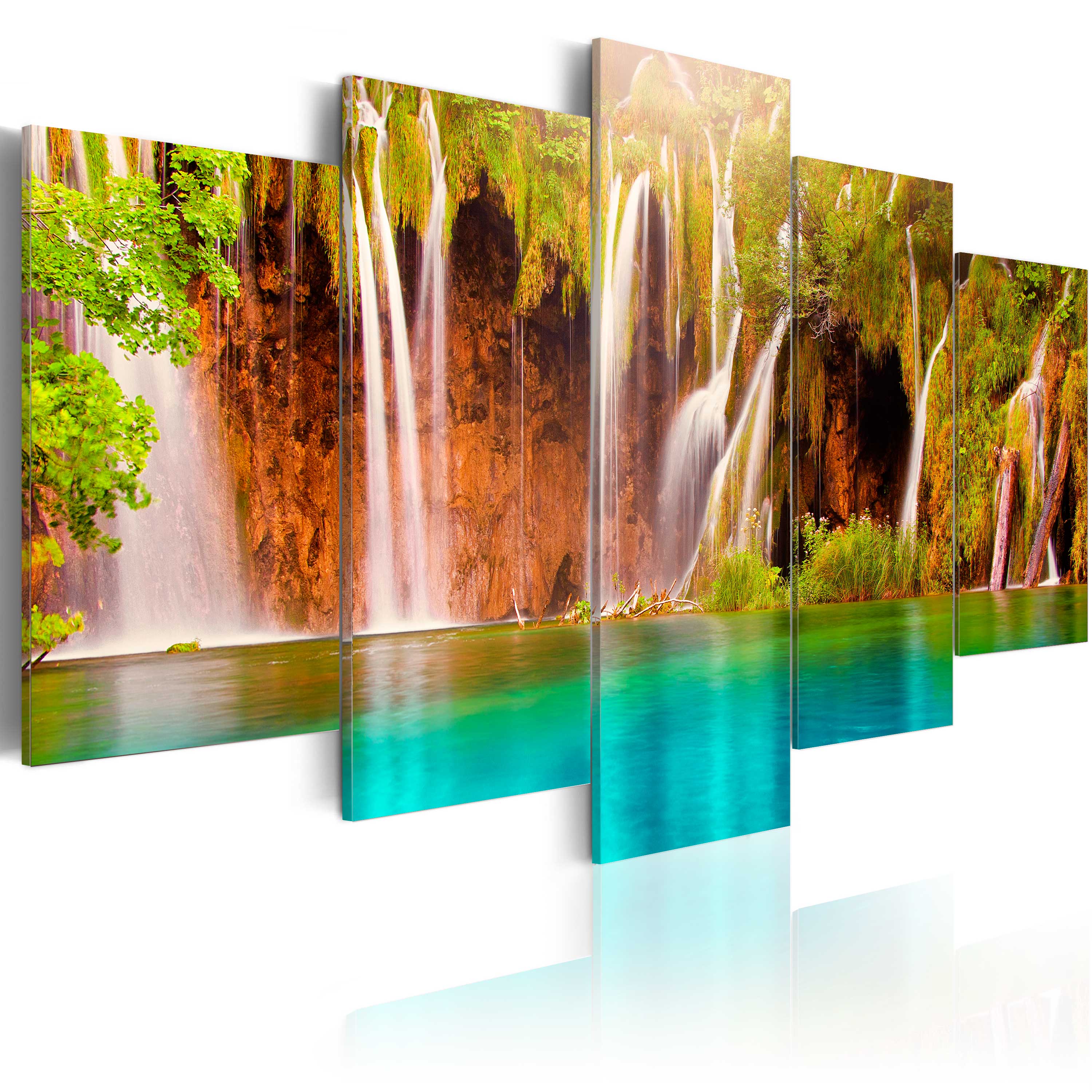 ARTGEIST Forest waterfall - Billede af et vandfald midt i skoven trykt på lærred - Flere størrelser 100x50 thumbnail