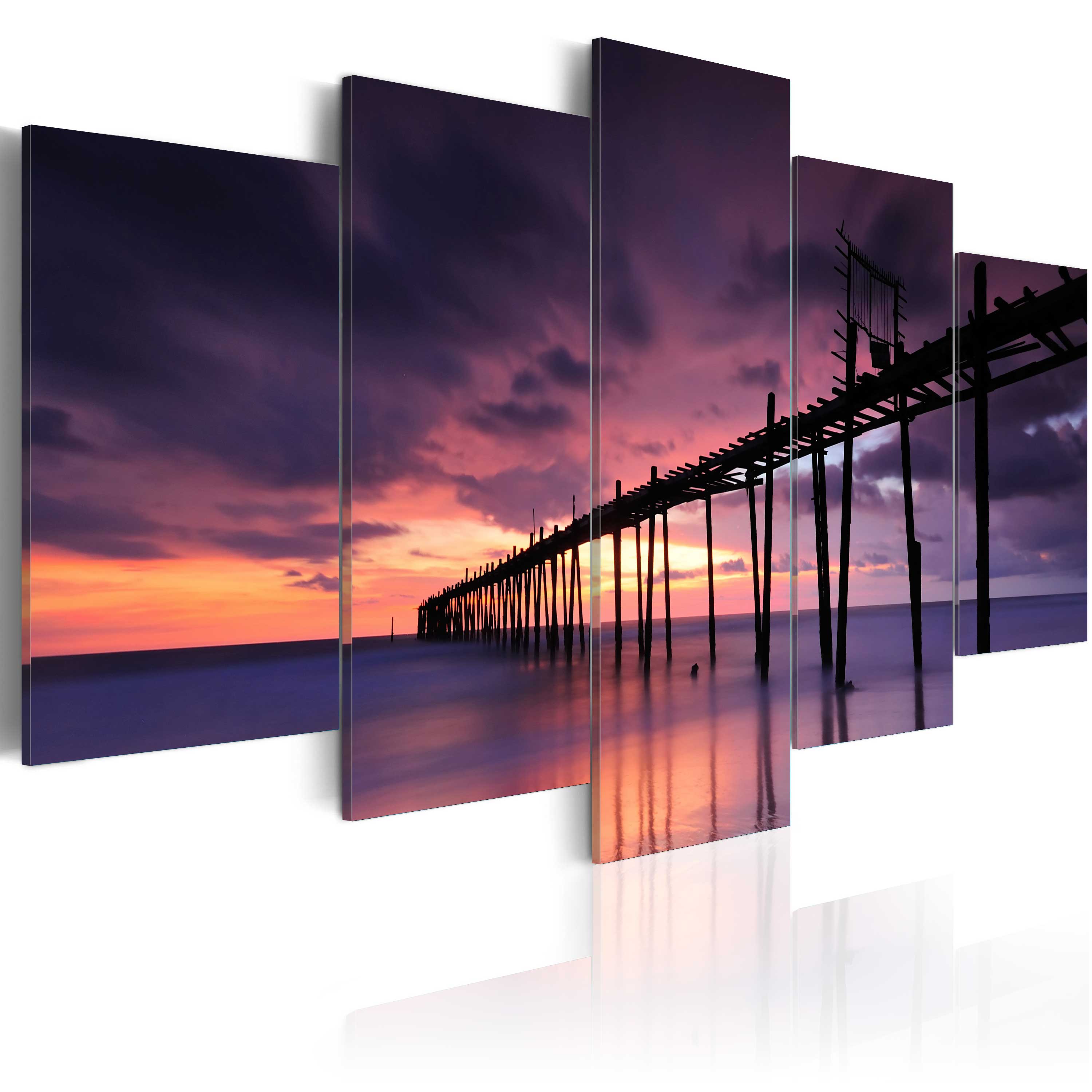 ARTGEIST - Billede af bro på havet i smuk solnedgang trykt på lærred - Flere størrelser 200x100 thumbnail