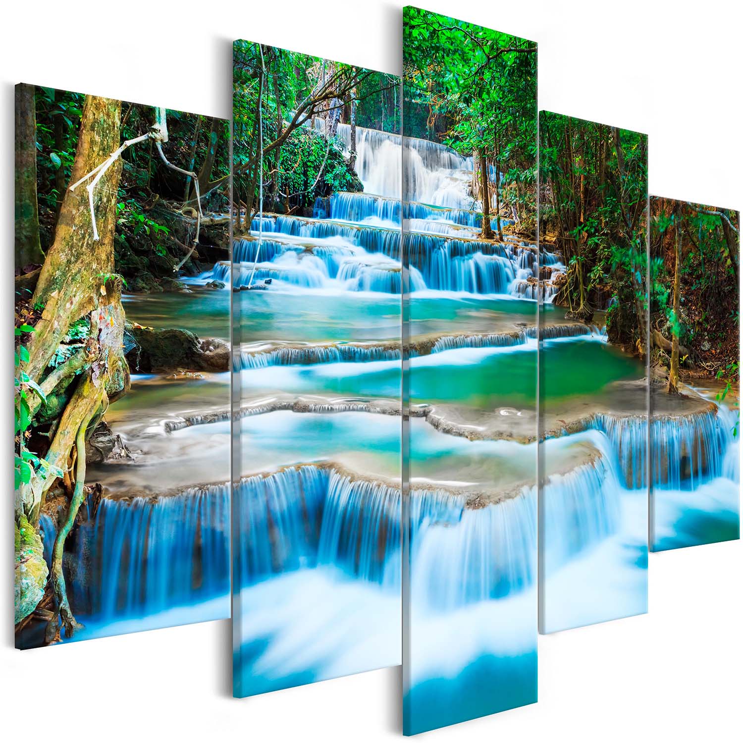 Artgeist billede - Waterfall in Kanchanaburi (5 Parts) Wide, på lærred 225x100 thumbnail