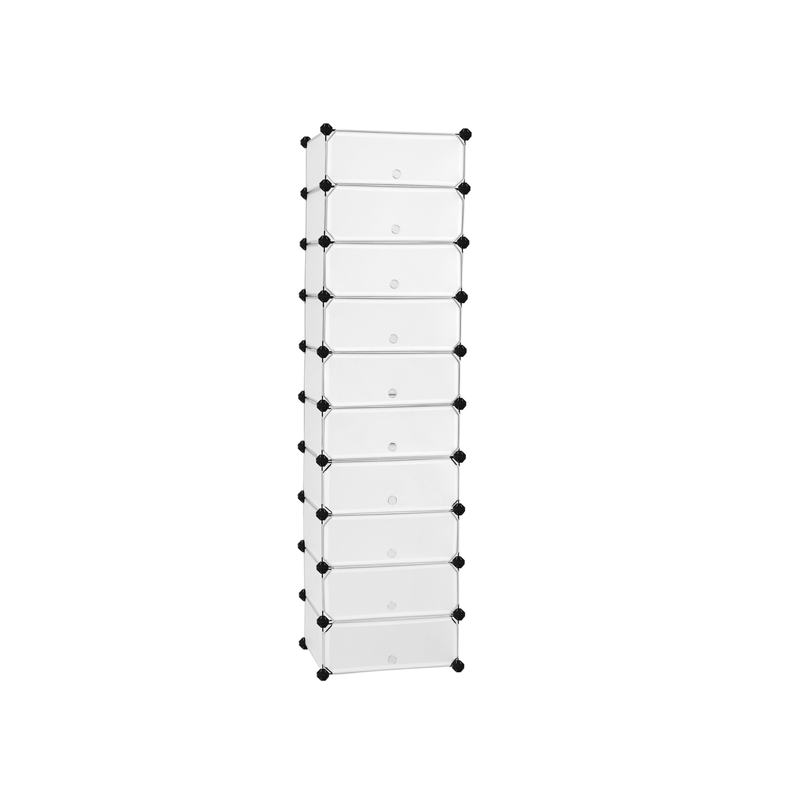 SONGMICS sammenlåsende skohylde, rektangulær opbevaringsorganisator, modulær gør-det-selv-opbevaringshylde med 10 pladser, 40 x 30 x 17 cm til hver plads, plastikgarderobe med døre, hvid LPC10W