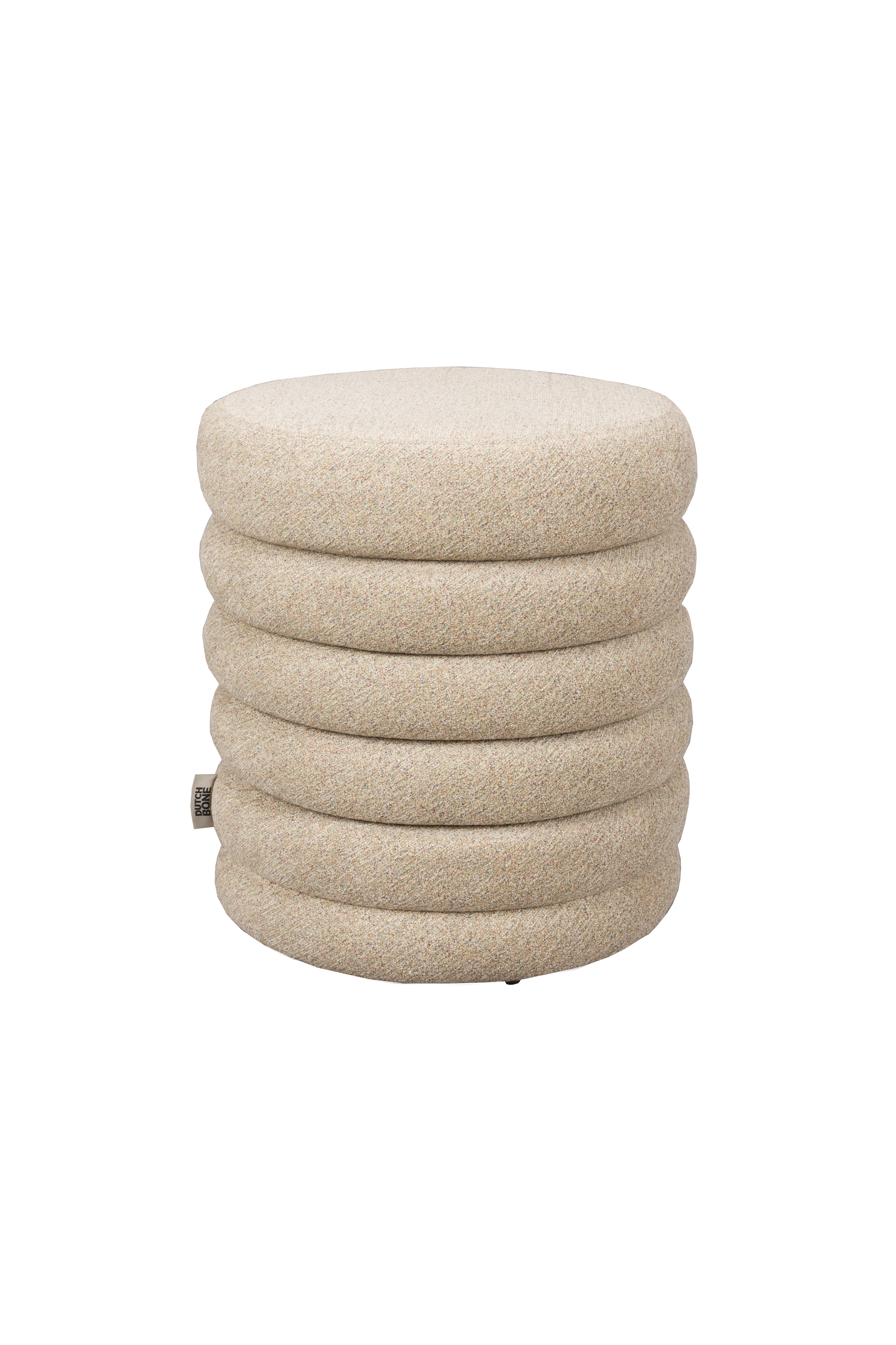 DUTCHBONE Fern taburet, rund - beige bouclé stof (Ø37)