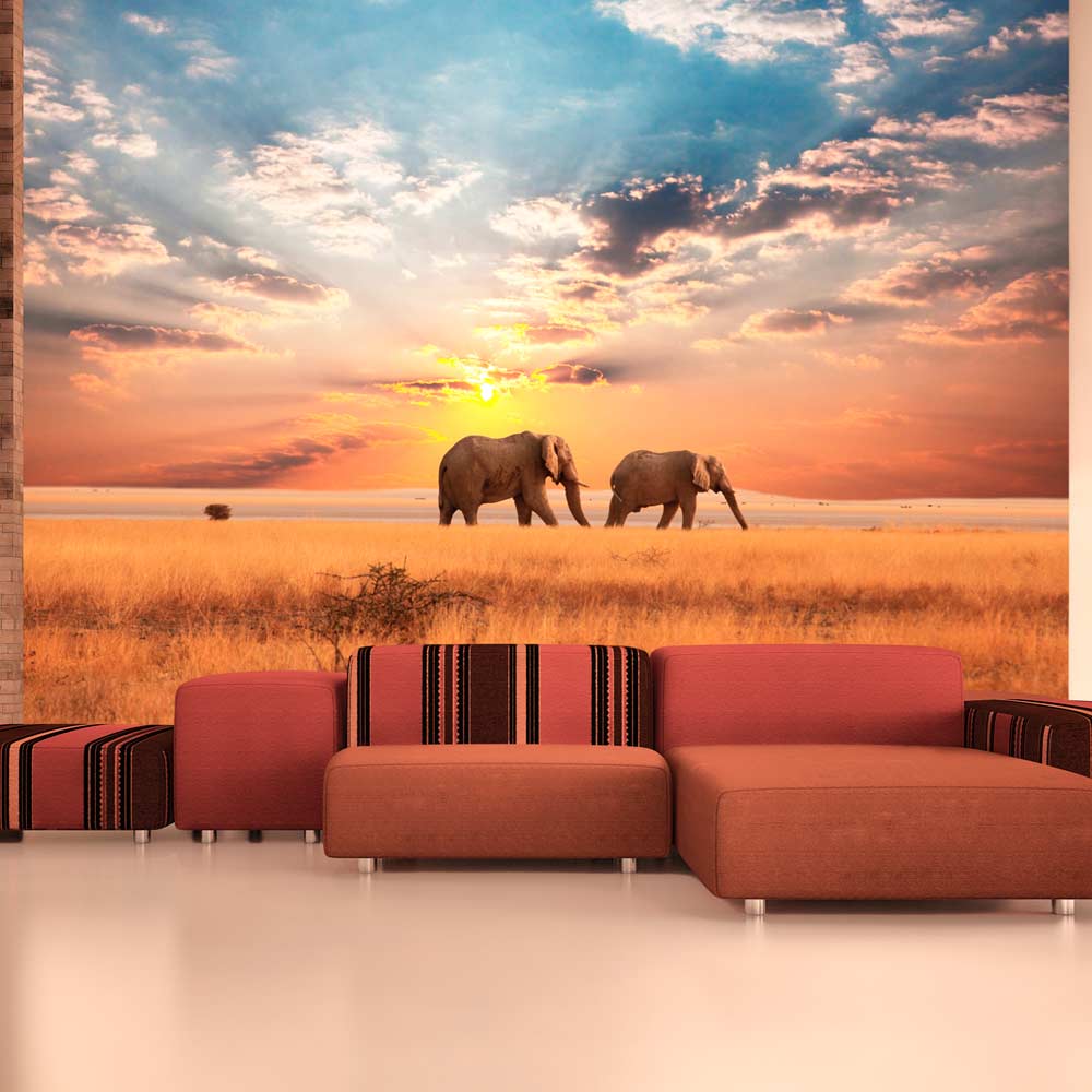 ARTGEIST Fototapet - Afrikanske savanne elefanter (flere størrelser) 200x154