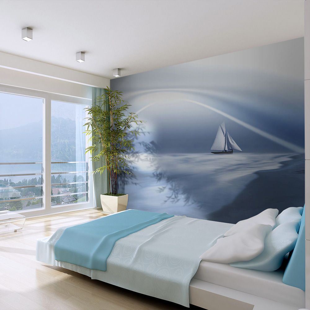 ARTGESIT - Fototapet i blå nuancer med sejlbåd - Flere størrelser 350x270