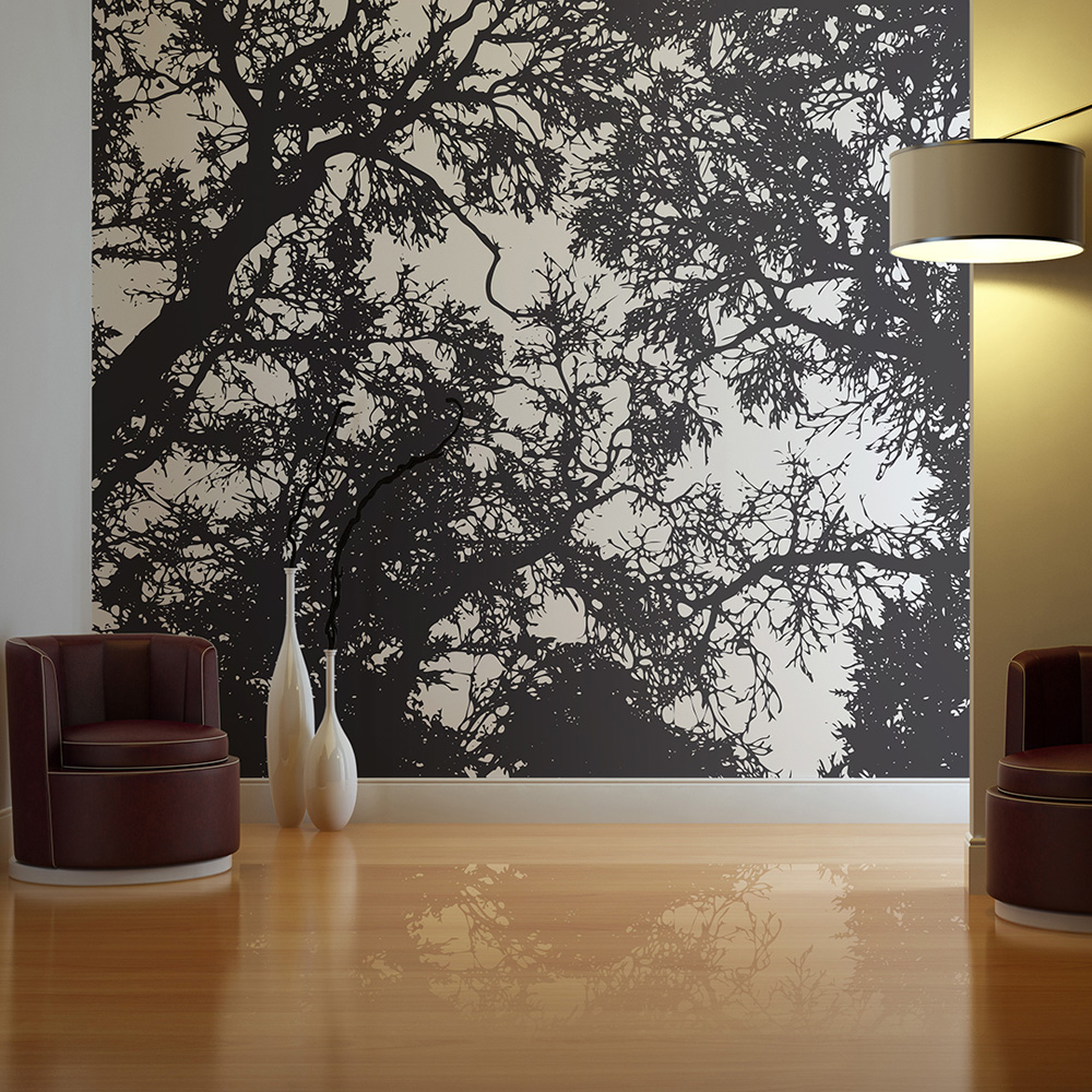 ARTGESIT - Fototapet i skov-design med sorte silhuetter af træer - Flere størrelser 200x154