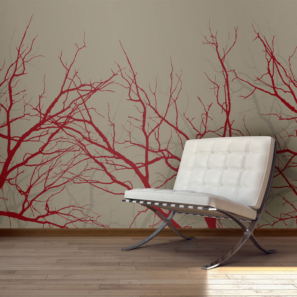 ARTGEIST - Fototapet med røde grene på en grå baggrund - Flere størrelser 200x154