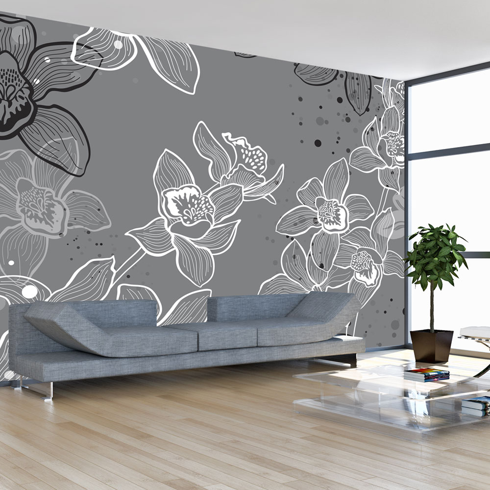 ARTGEIST - Fototapet af kunstneriske blomster i sort/hvid - Flere størrelser 350x270