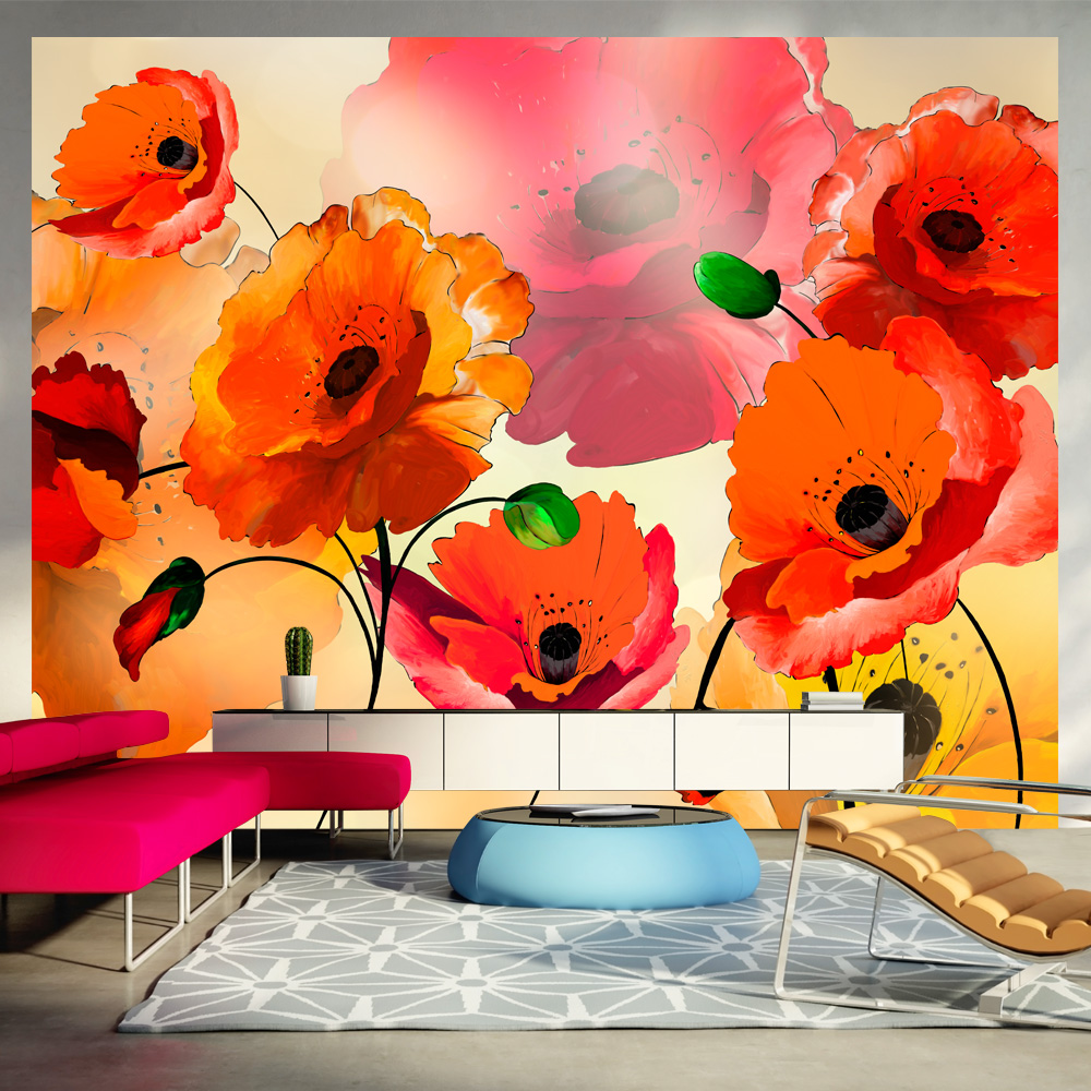 ARTGEIST - Kunstnerisk fototapet med farverige valmuer - Flere størrelser 200x154