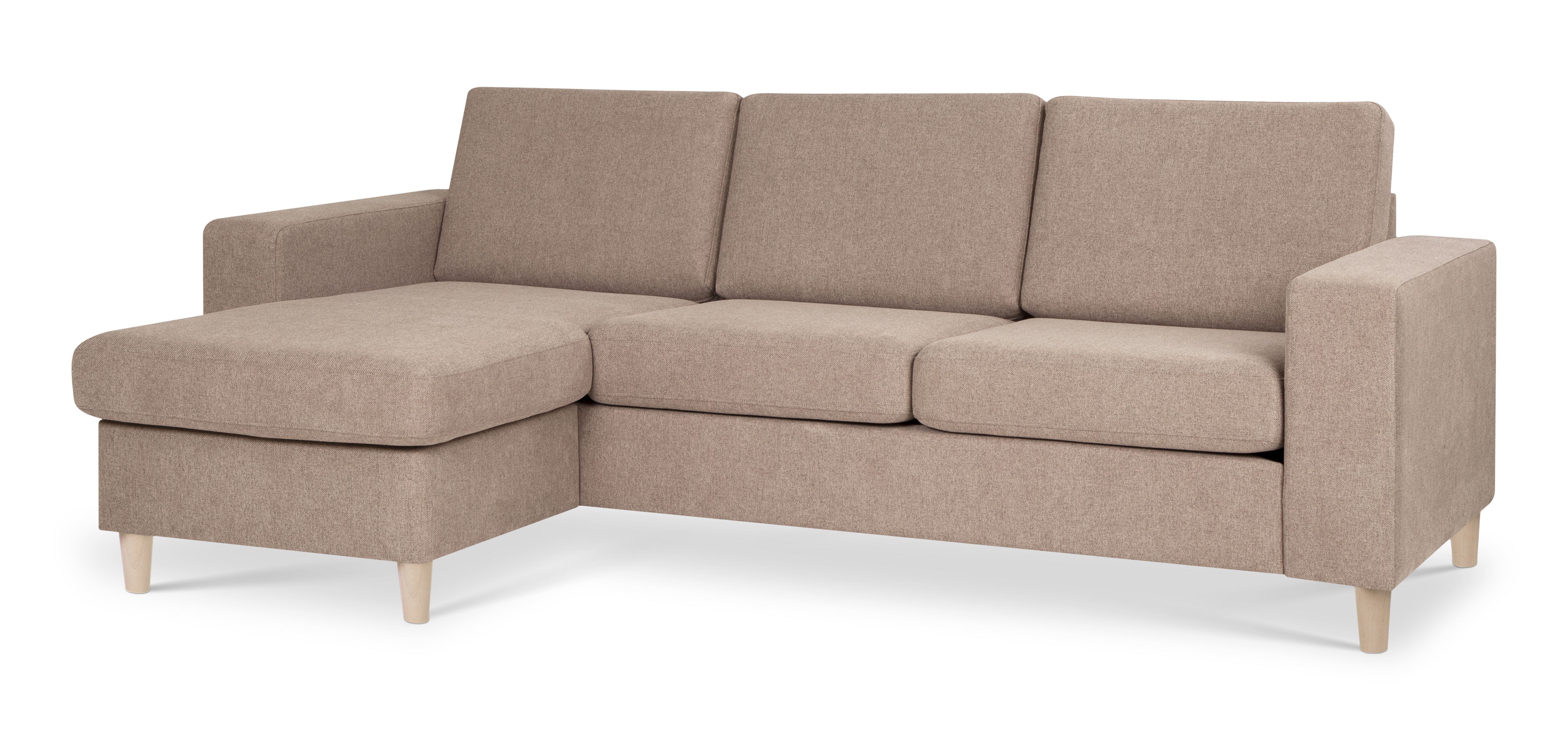 Pan set 1 3D sofa med chaiselong - antelope beige polyester stof og natur træ