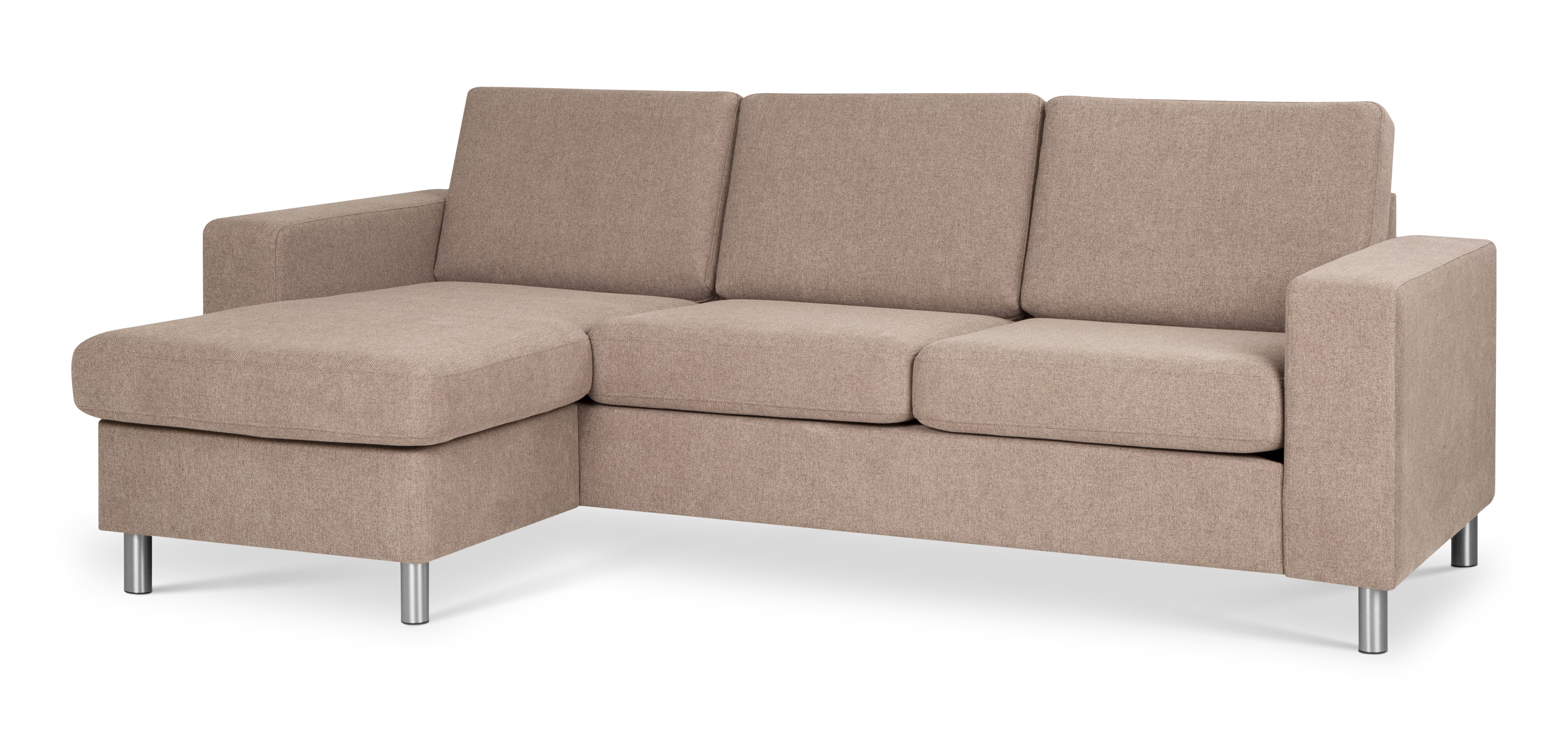 Pan set 1 3D sofa med chaiselong - antelope beige polyester stof og børstet aluminium