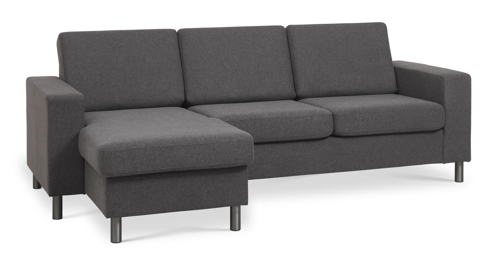 Pan set 1 3D sofa med chaiselong - antracitgrå polyester stof og børstet aluminium