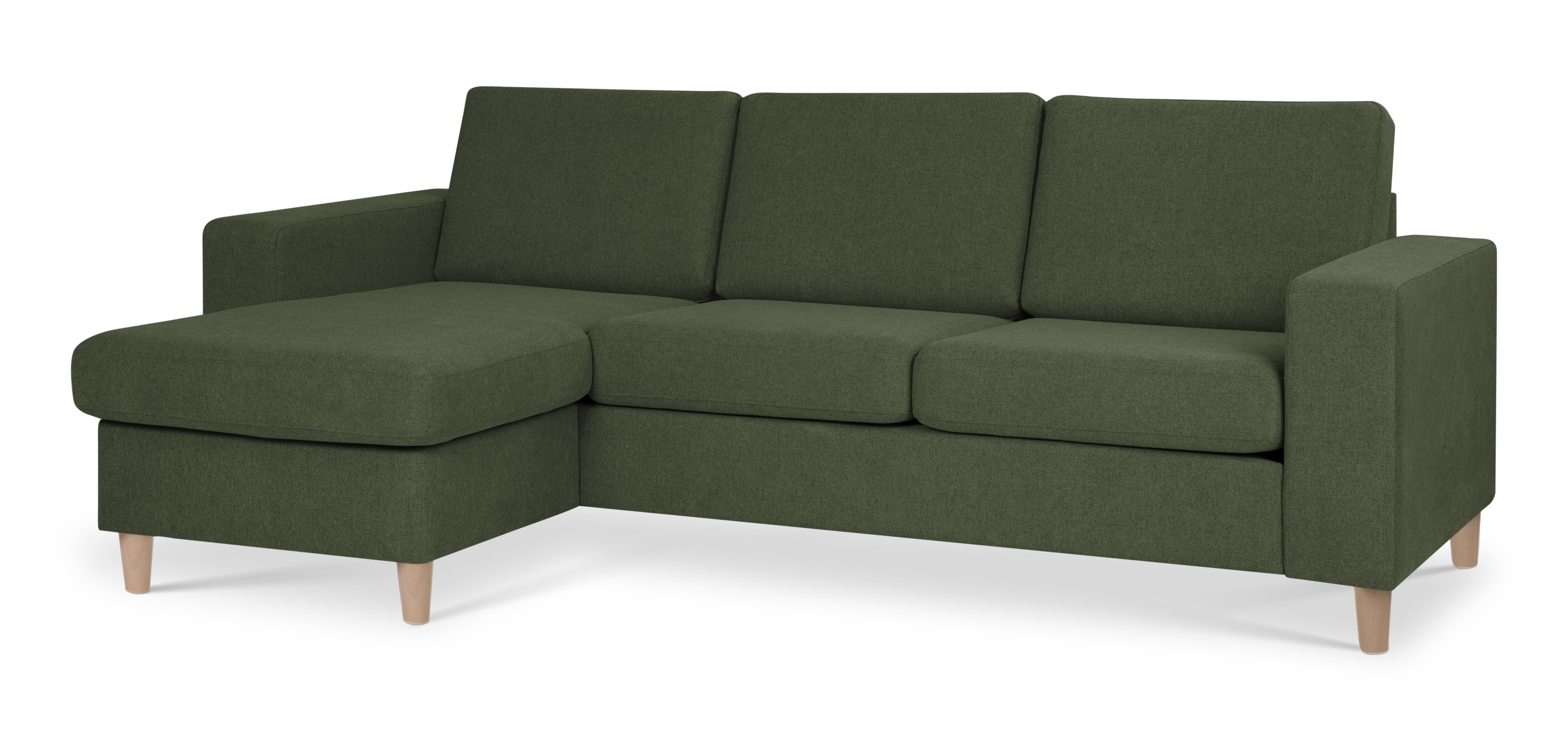 Pan set 1 3D sofa med chaiselong - vinter mosgrøn polyester stof og natur træ