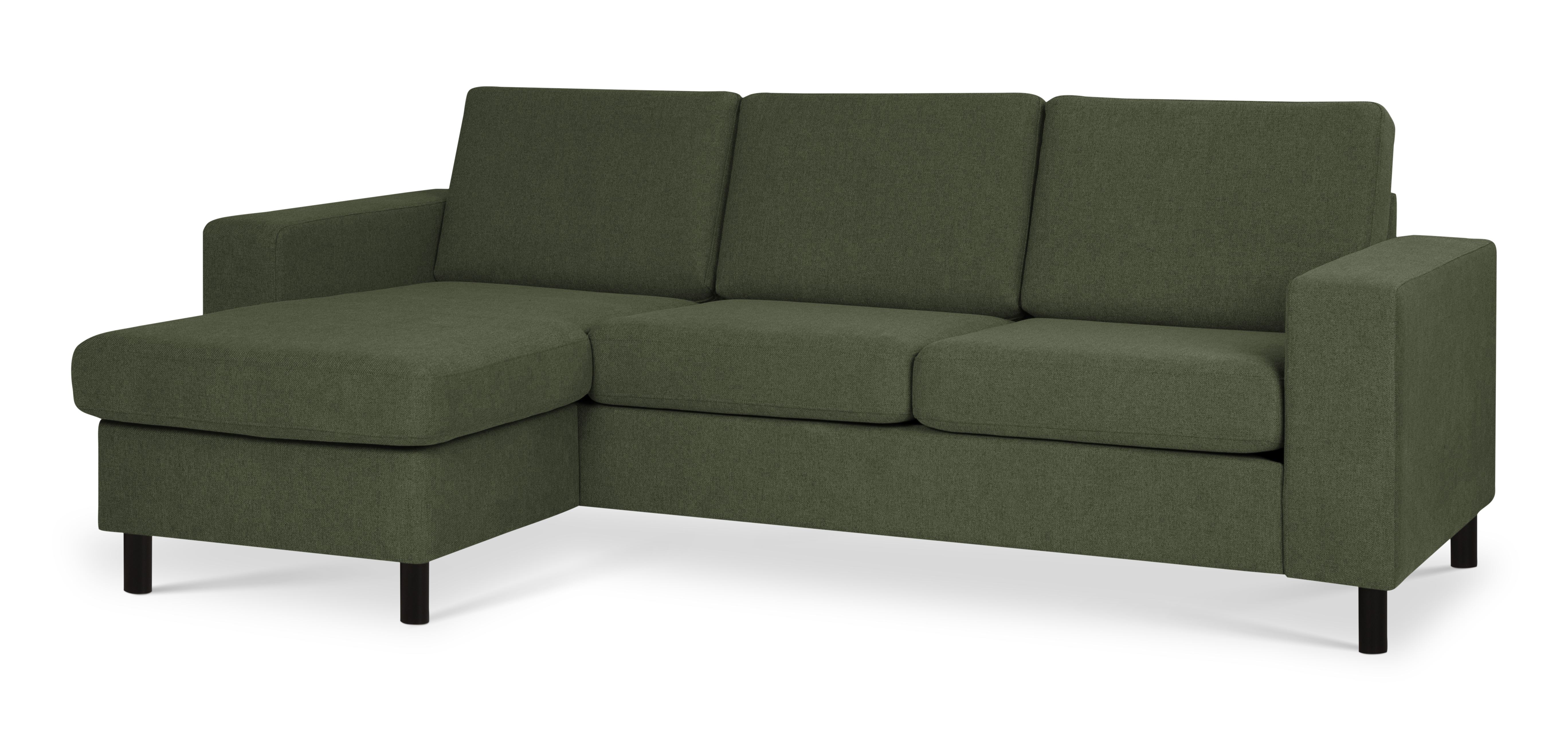 Pan set 1 3D sofa med chaiselong - vinter mosgrøn polyester stof og sort træ