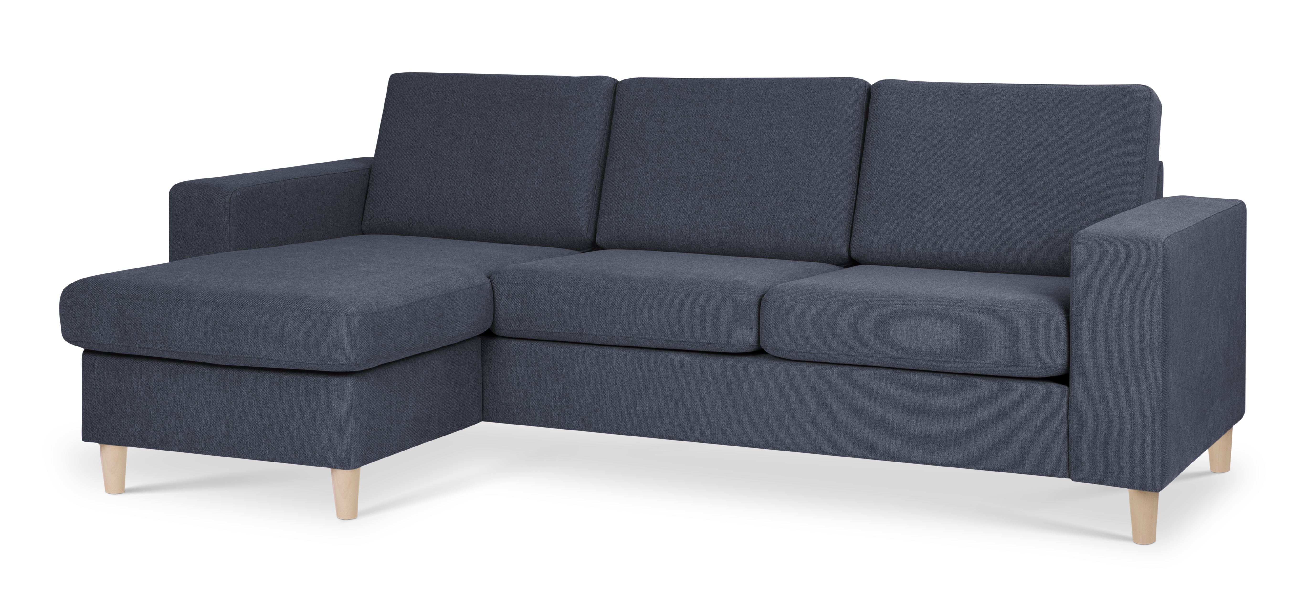 Pan set 1 3D sofa med chaiselong - blå polyester stof og natur træ
