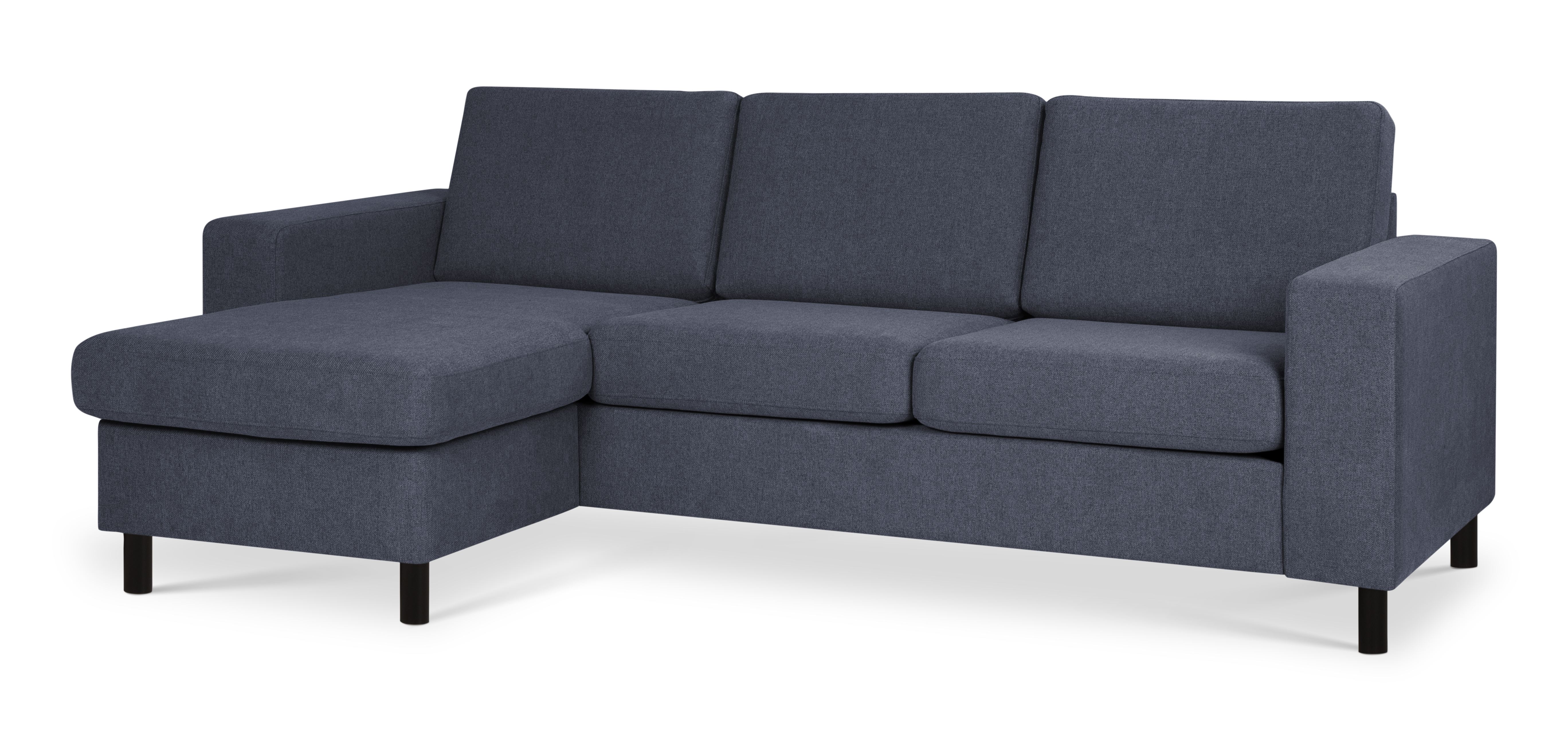Pan set 1 3D sofa med chaiselong - blå polyester stof og sort træ