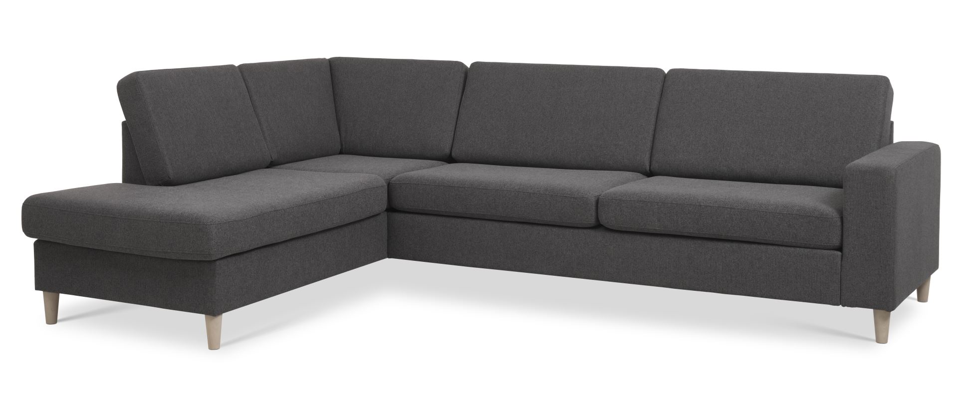 Pan set 2 OE left sofa med chaiselong - antracitgrå polyester stof og natur træ