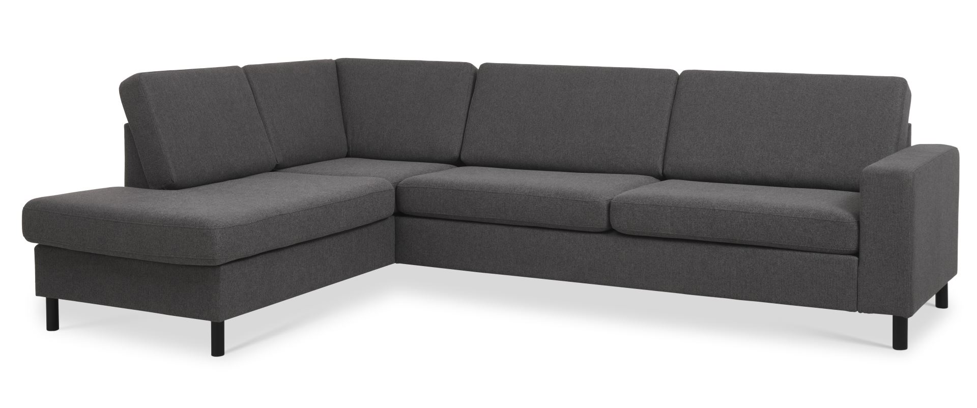 Pan set 2 OE left sofa med chaiselong - antracitgrå polyester stof og sort træ