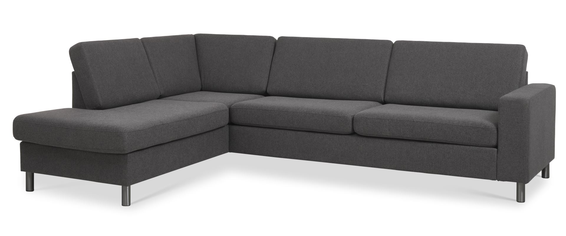 Pan set 2 OE left sofa med chaiselong - antracitgrå polyester stof og børstet aluminium