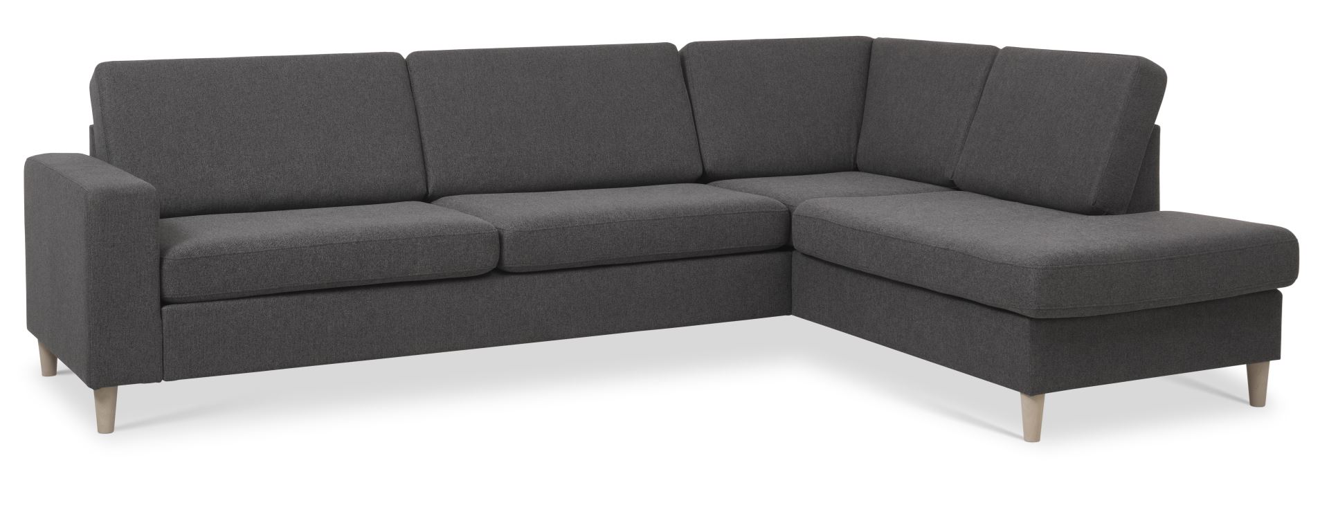Pan set 3 OE right sofa med chaiselong - antracitgråt polyester stof og natur træ