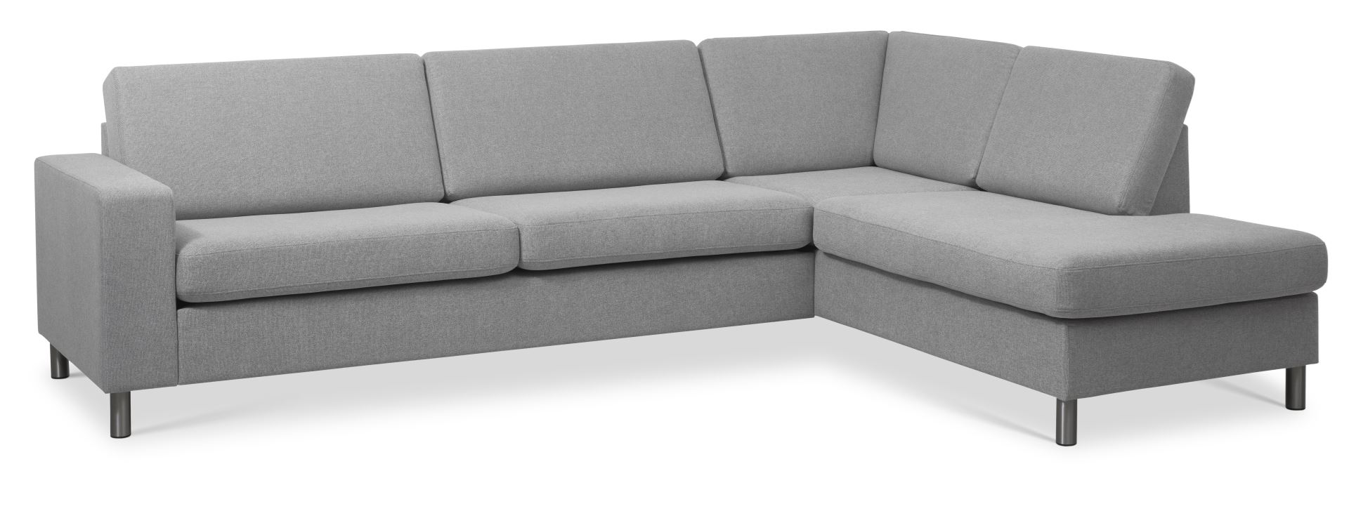 Pan set 3 OE right sofa med chaiselong - gråt polyester stof og børstet aluminium