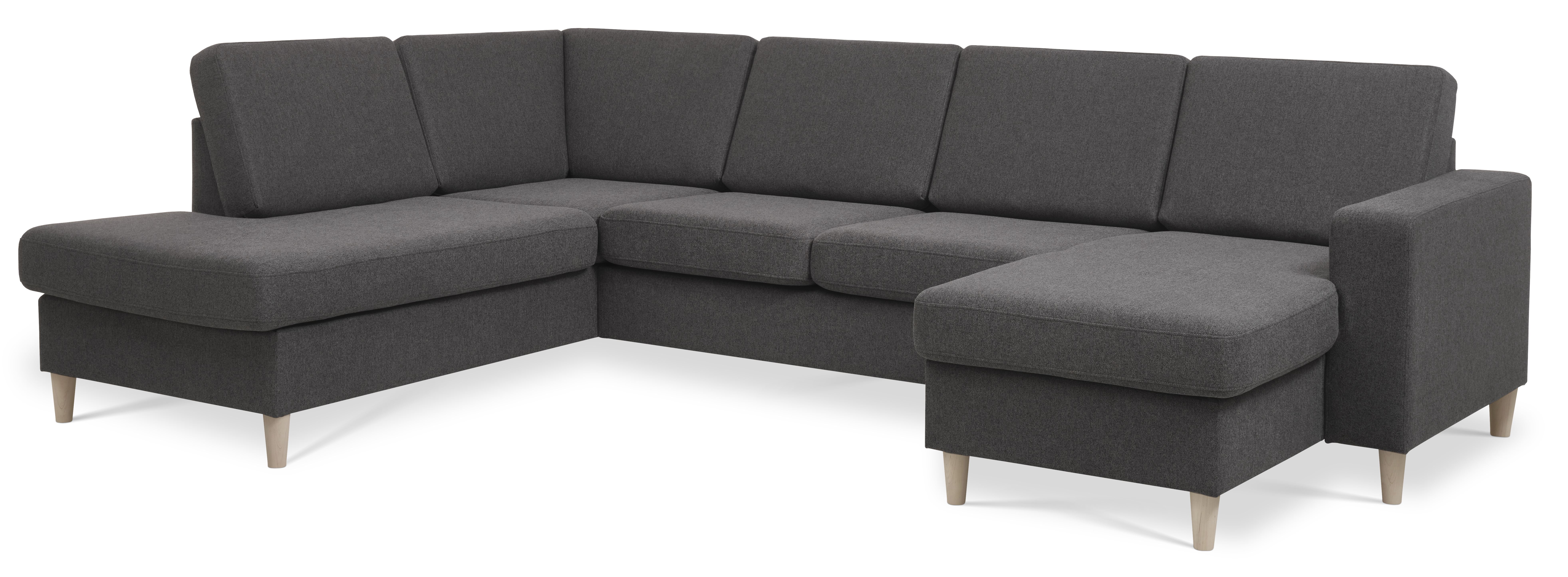 Pan set 4 U OE left sofa med chaiselong - antracitgrå polyester stof og natur træ