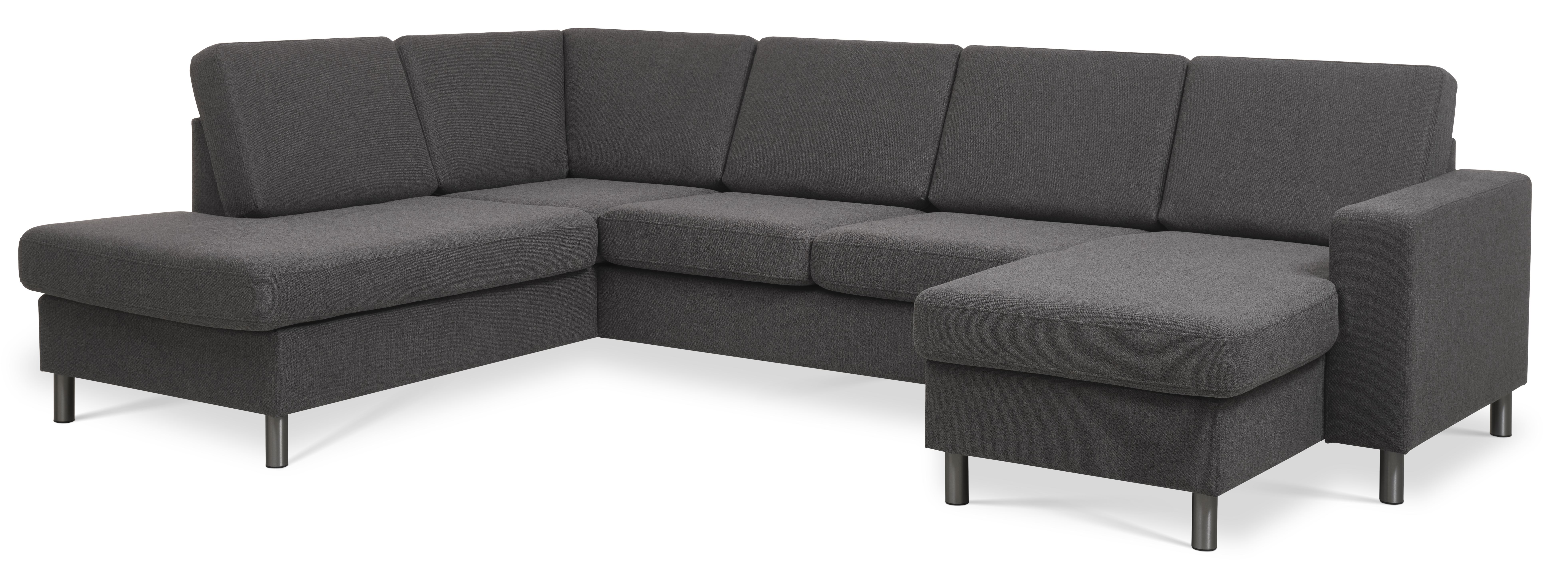 Pan set 4 U OE left sofa med chaiselong - antracitgrå polyester stof og børstet aluminium
