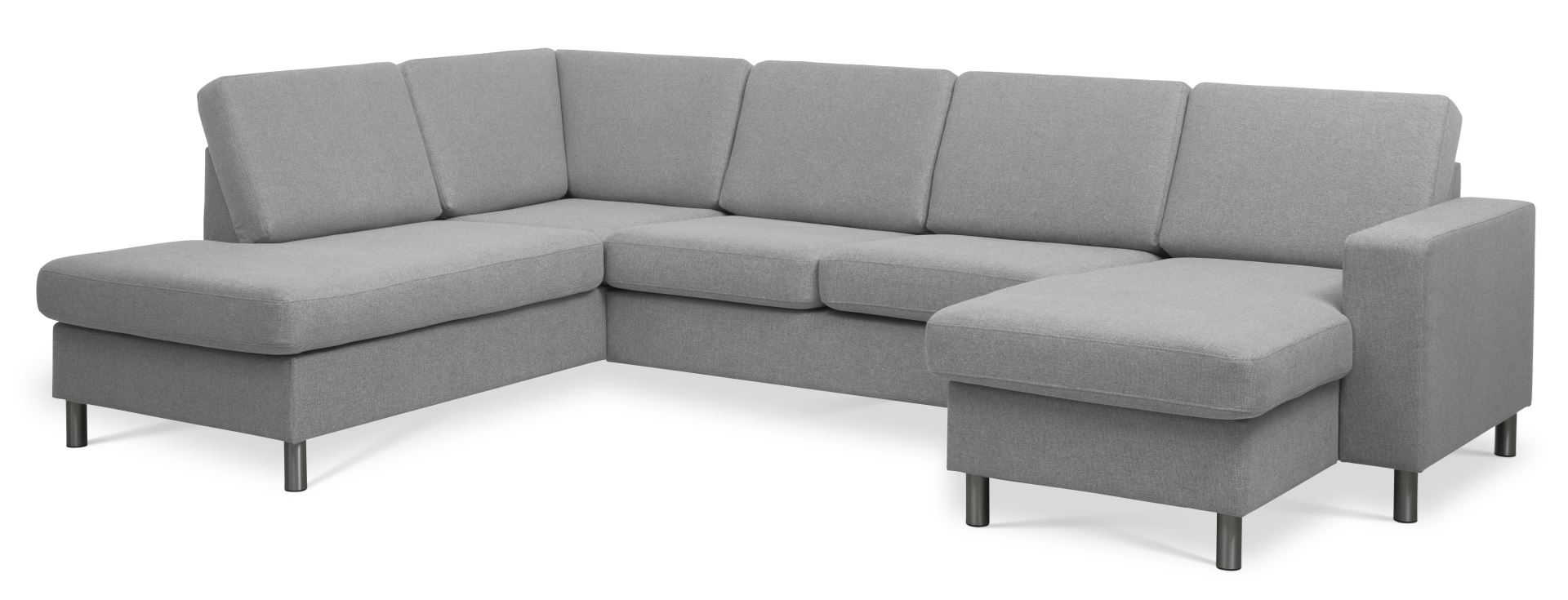 Pan set 4 U OE left sofa med chaiselong - grå polyester stof og børstet aluminium