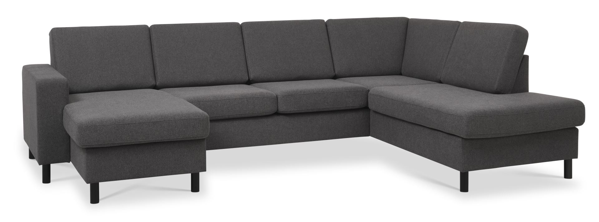 Pan set 5 U OE right sofa med chaiselong - antracitgrå polyester stof og sort træ