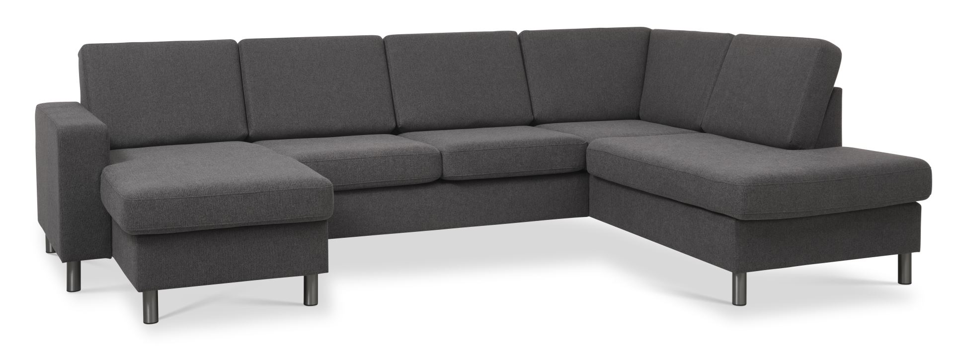 Pan set 5 U OE right sofa med chaiselong - antracitgrå polyester stof og børstet aluminium