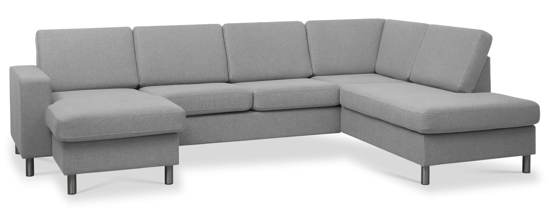 Pan set 5 U OE right sofa med chaiselong - grå polyester stof og børstet aluminium