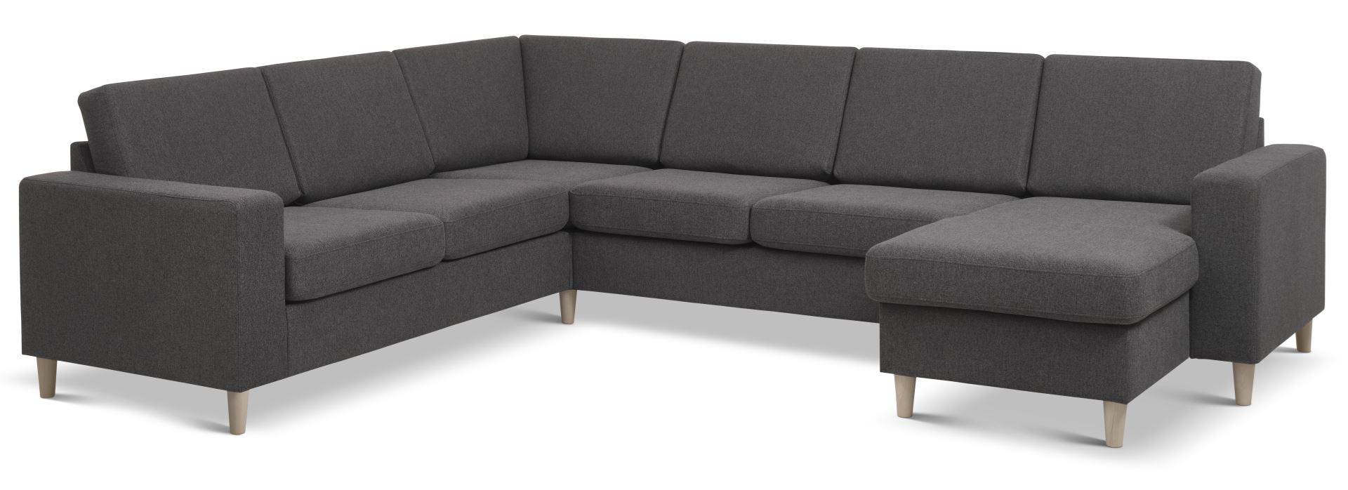 Pan set 6 U 2C3D sofa med chaiselong - antracitgrå polyester stof og natur træ