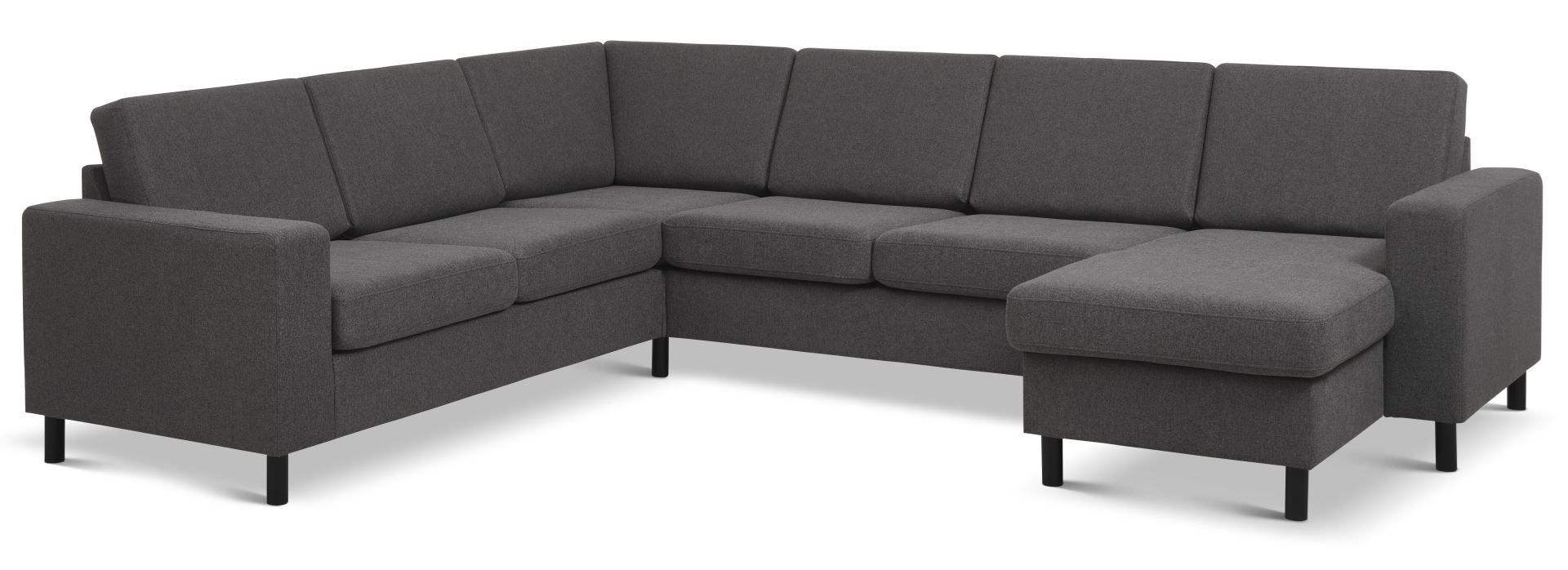 Pan set 6 U 2C3D sofa med chaiselong - antracitgrå polyester stof og sort træ