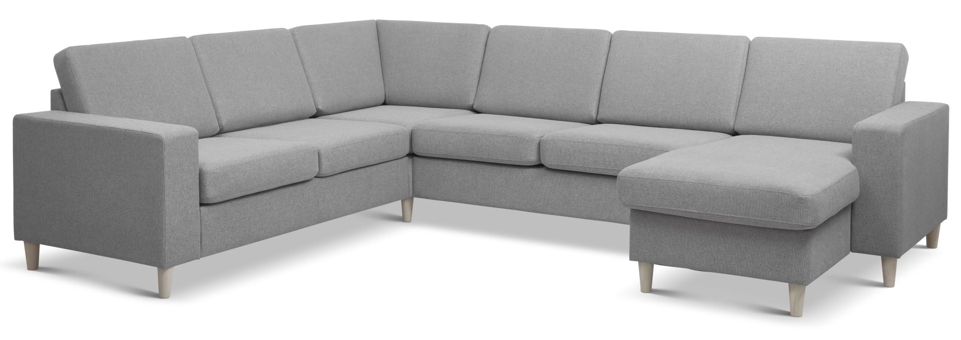 Pan set 6 U 2C3D sofa med chaiselong - grå polyester stof og natur træ