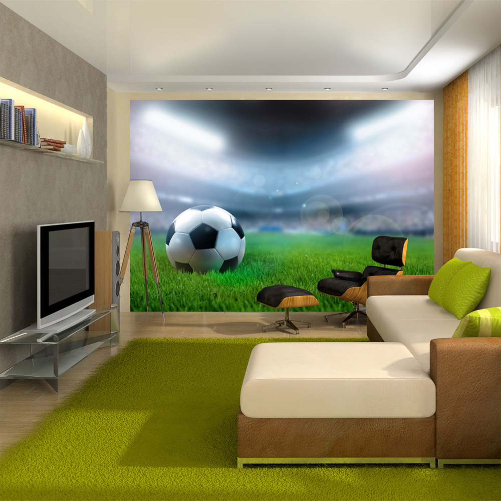 #3 - ARTGEIST Fototapet med motiv af fodboldstadion og fodbold på fodboldbane (flere størrelser) 300x210