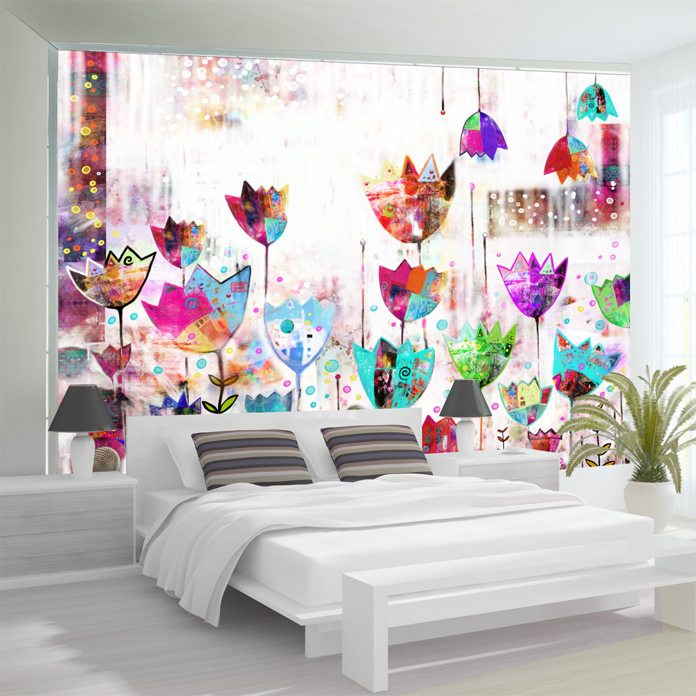 ARTGEIST Fototapet med grafisk abstrakt illustration af farverige blomster (flere størrelser) 100x70