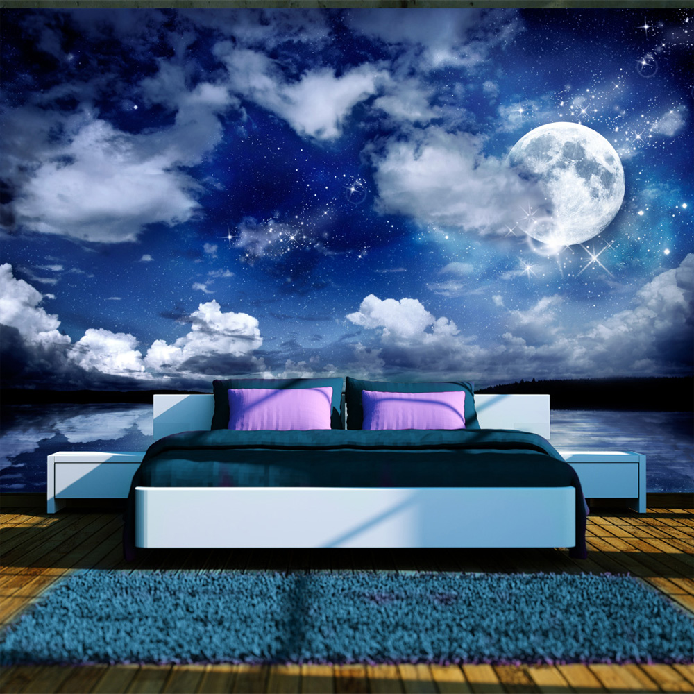 ARTGEIST Fototapet med motiv af magisk nattehimmel med skyer og måneskin i havet (flere størrelser) 100x70