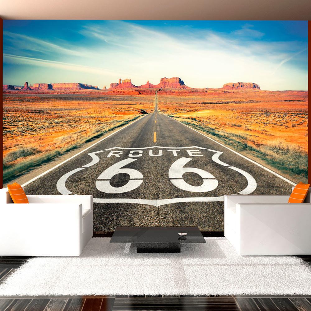 Billede af ARTGEIST Fototapet med motiv af Route 66 og udsigt til bjerge og ørken (flere størrelser) 100x70