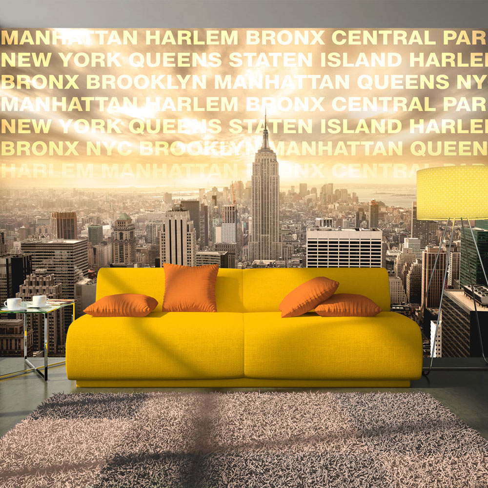 Billede af ARTGEIST Fototapet med udsigt over New York City og gul tekst (flere størrelser) 300x210