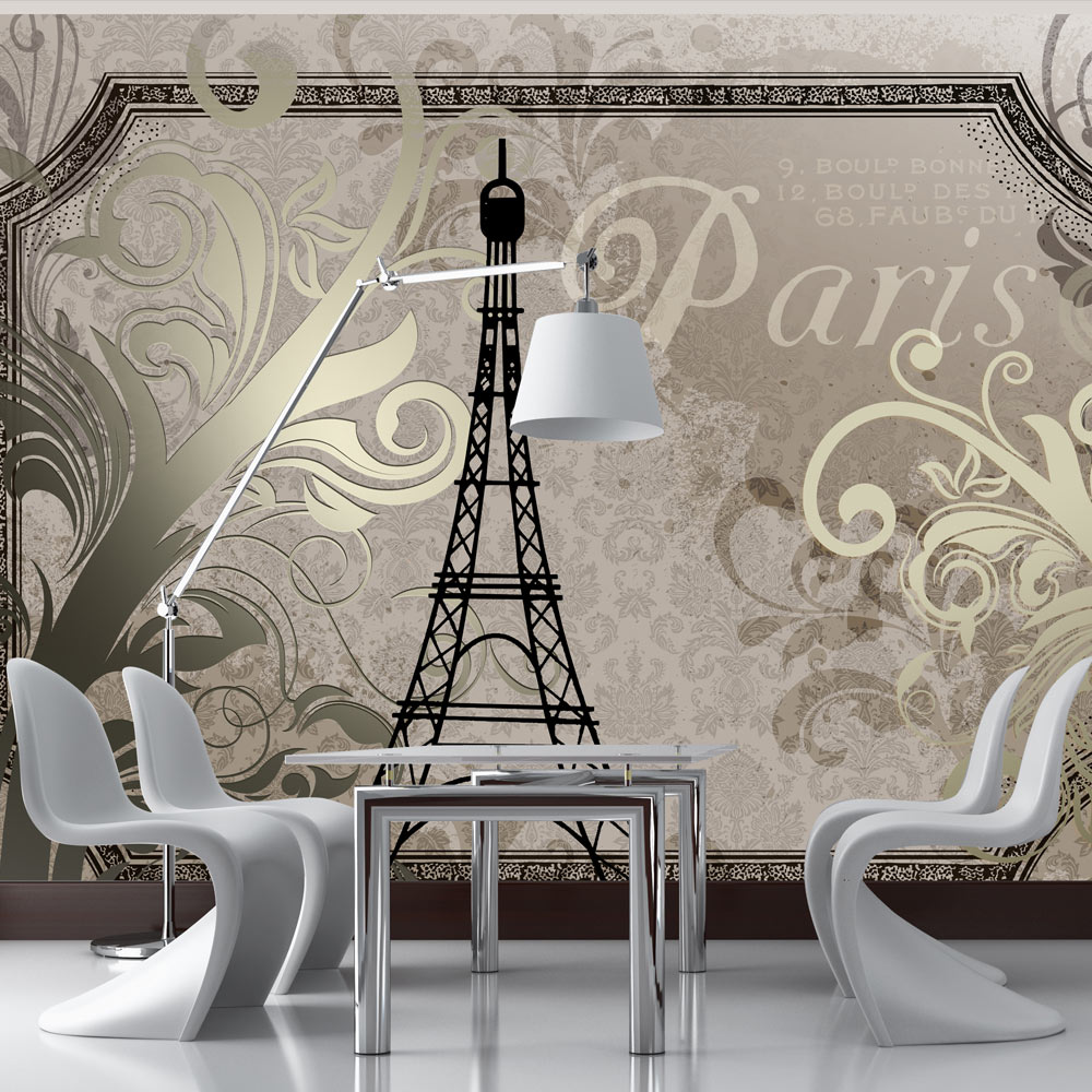ARTGEIST Fototapet med Eiffeltårn og vintage mønster i guld look på lys baggrund (flere størrelser) 250x175
