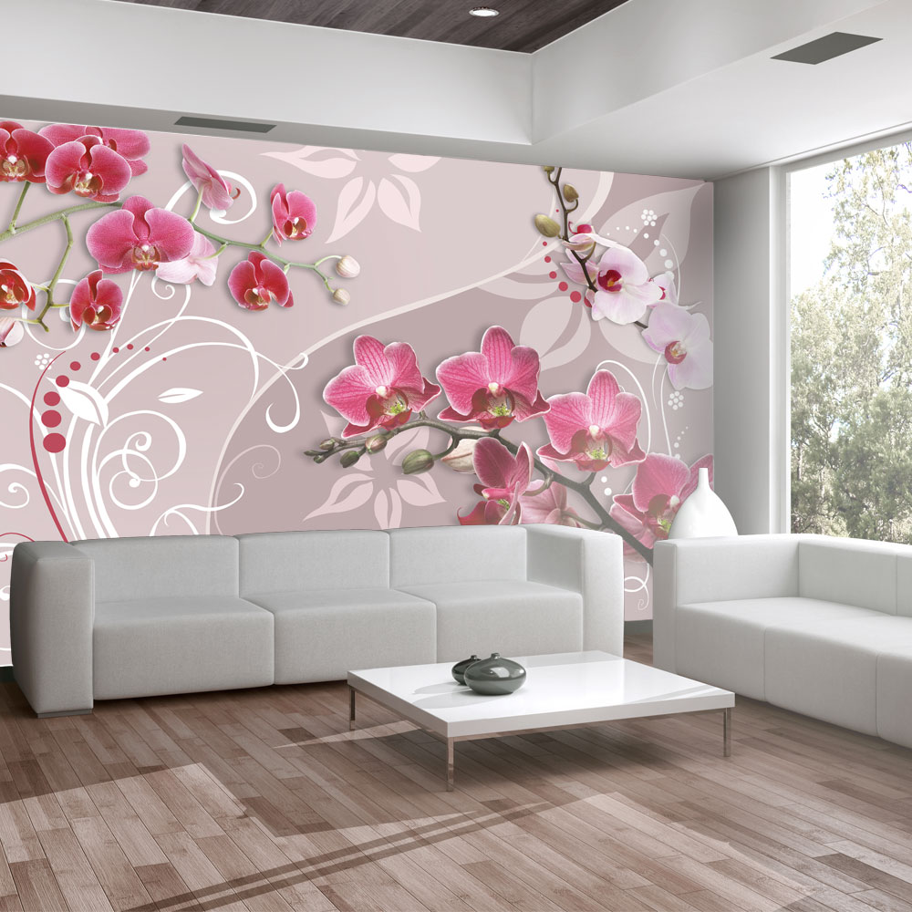 ARTGEIST - Fototapet af lyserøde orkidéer på rolig baggrund - Flere størrelser 400x280