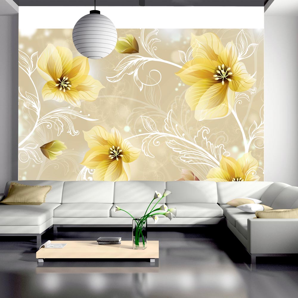 ARTGEIST - Fototapet med gule blomster på beige baggrund - Flere størrelser 350x245