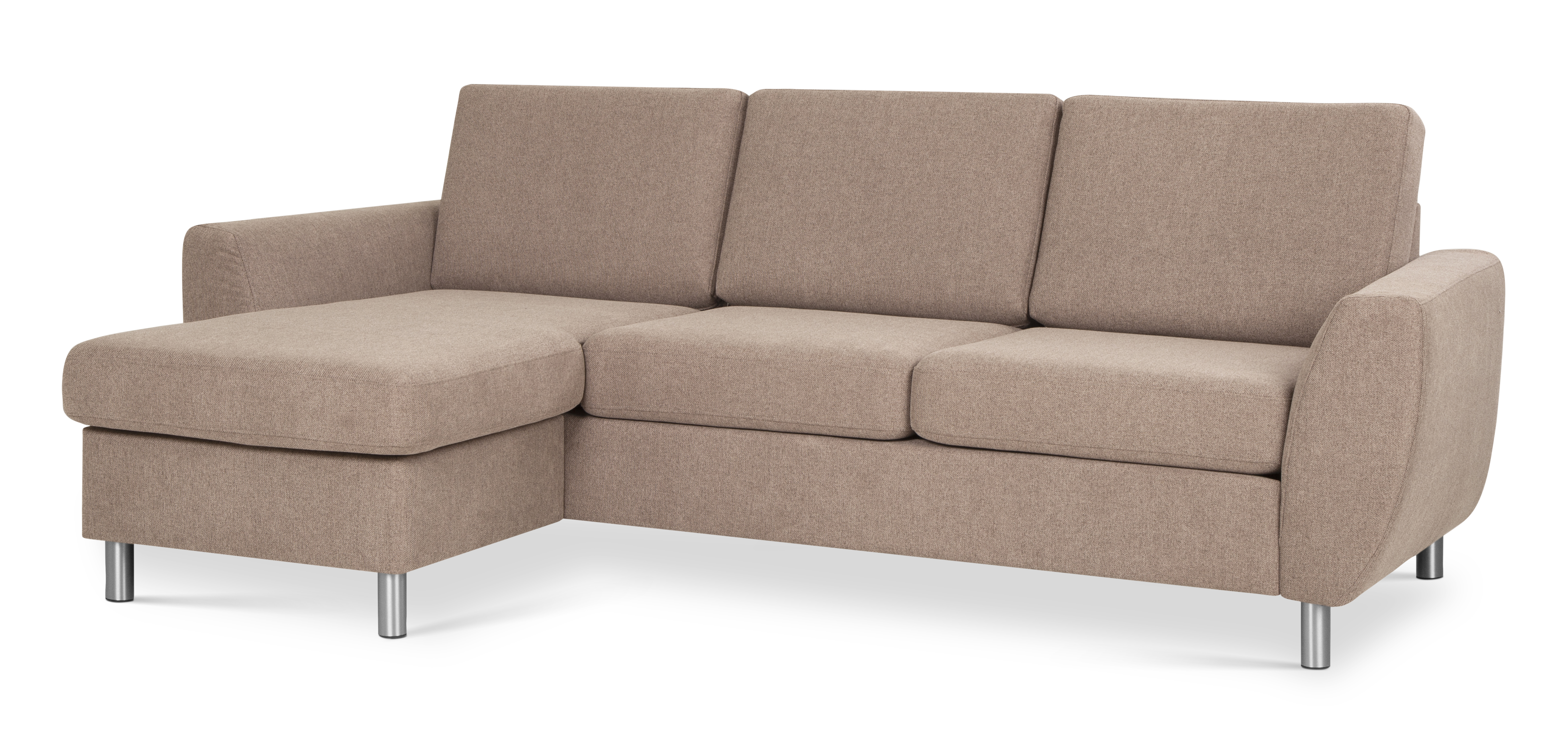 Wendy set 1 3D sofa, m. chaiselong - antelope beige polyester stof og børstet aluminium