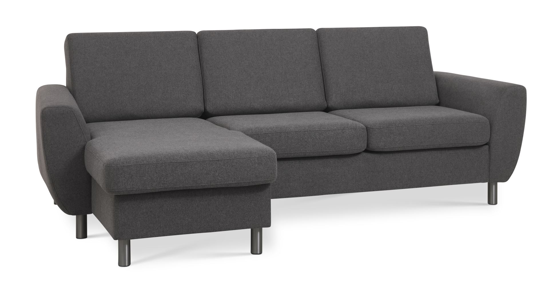 Wendy set 1 3D sofa, m. chaiselong - antracitgrå polyester stof og børstet aluminium